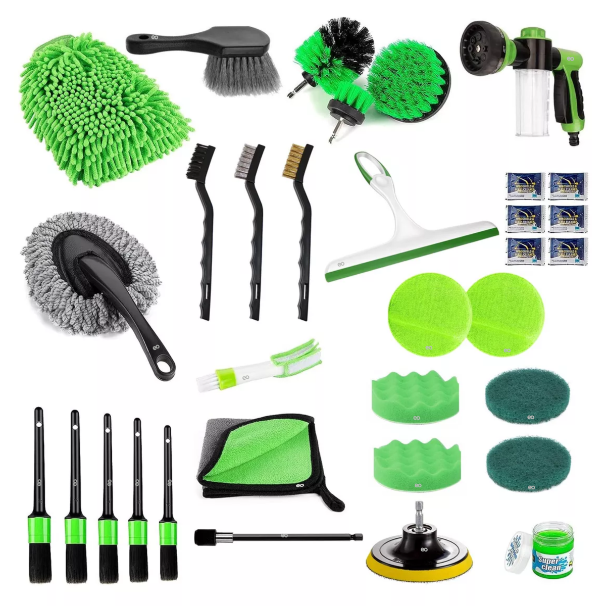 Kit De Limpieza De Coche Cuidado Automotriz Set 33 Piezas Eo Safe Imports Esi-13937-1 Verde