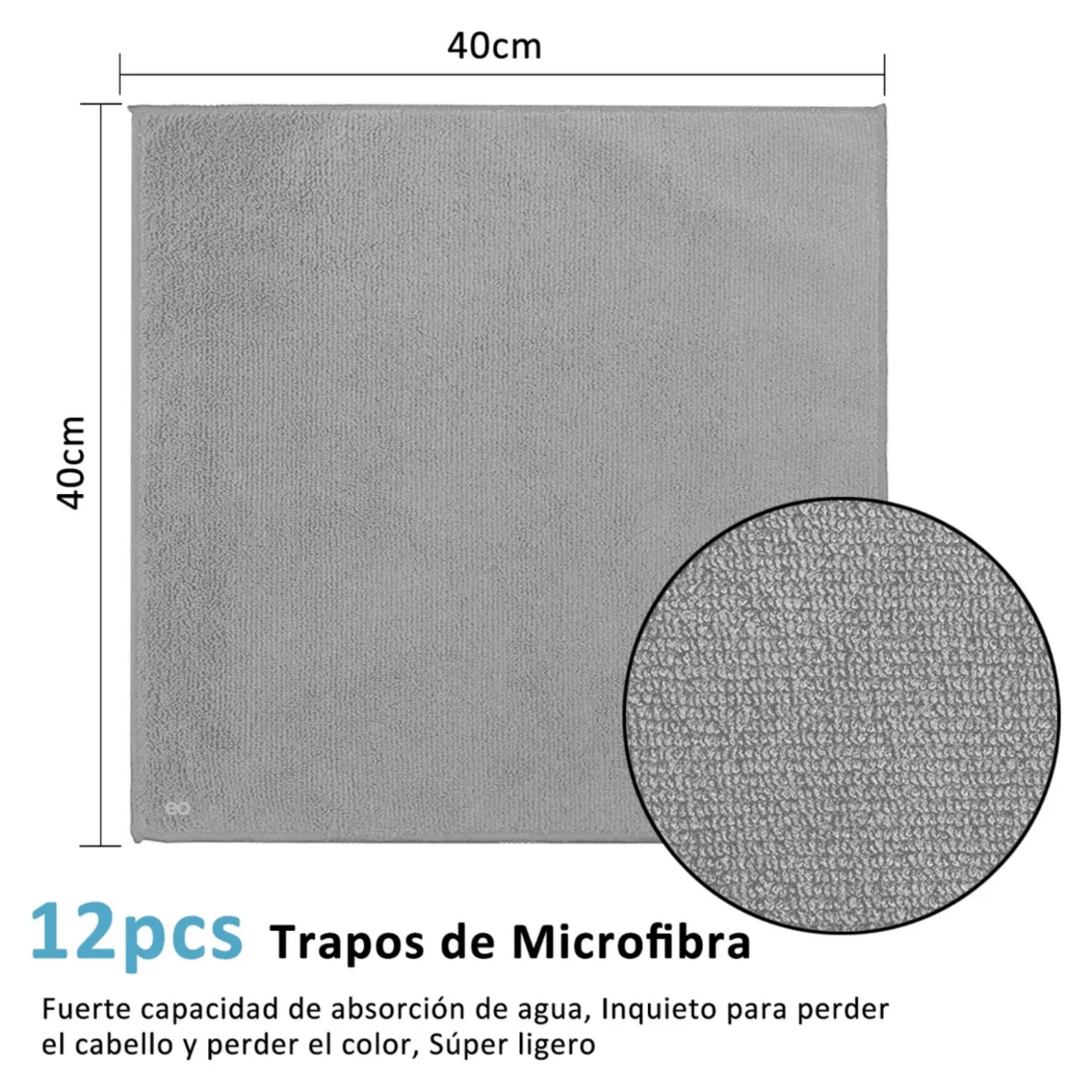 Foto 3 pulgar | Trapo Paño De Microfibra Multiusos 40x40 Cm Paquete 12 Pzs Eo Safe Imports Esi-13936-1 Gris