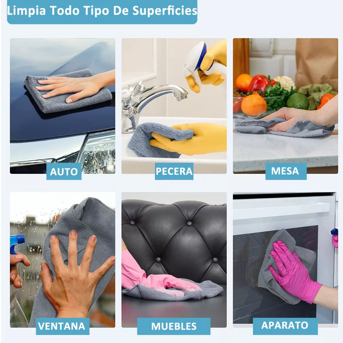 Foto 4 | Trapo Paño De Microfibra Multiusos 40x40 Cm Paquete 12 Pzs Eo Safe Imports Esi-13936-1 Gris