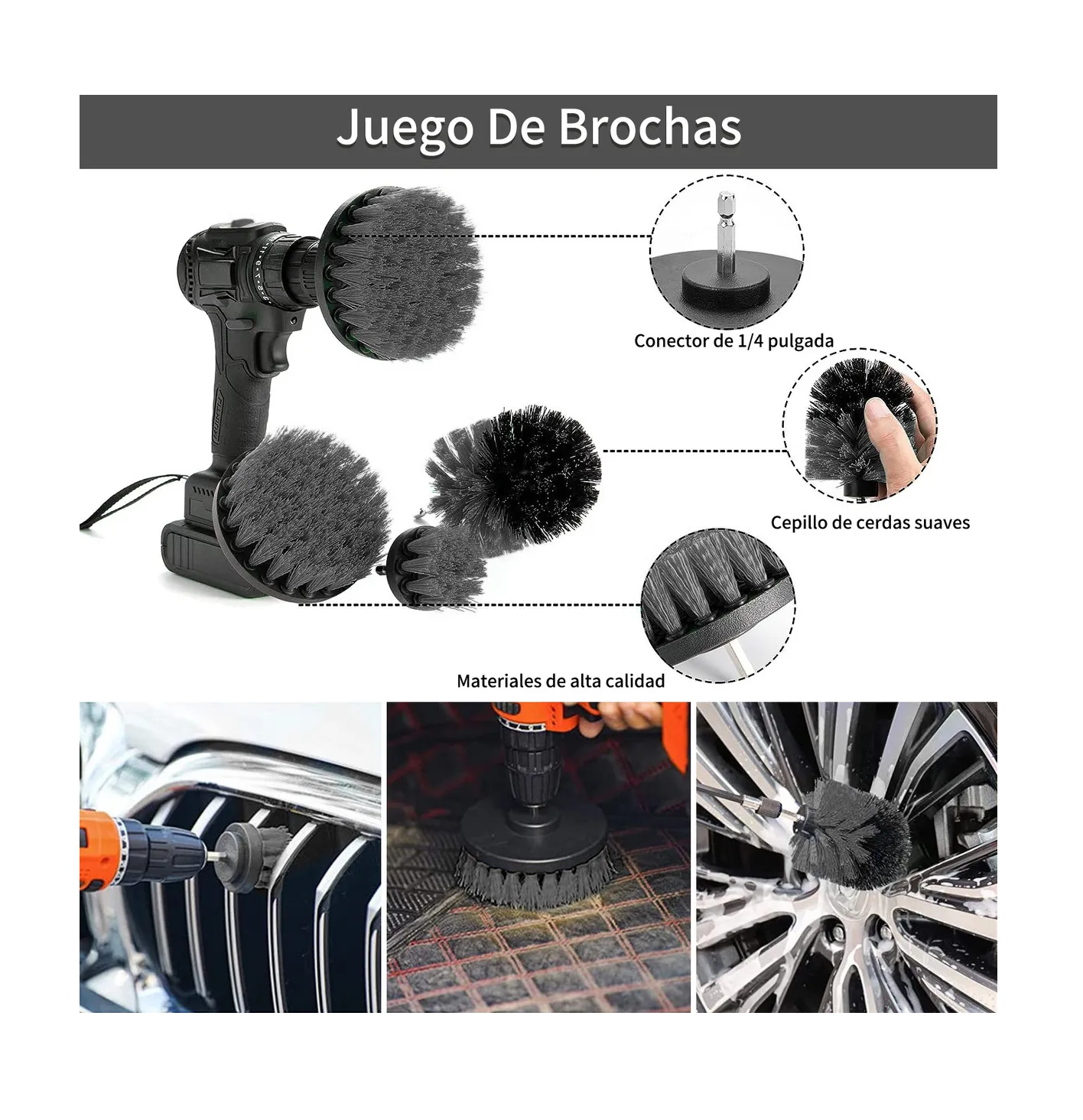 Foto 3 pulgar | Kit De Limpieza De Coche Con Cepillo Eléctrico De 23 Piezas Gris Con Amarillo