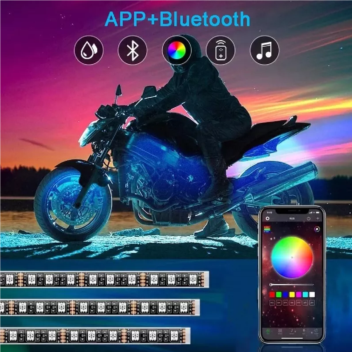 Foto 3 pulgar | Tiras de Luces RGB Led para Motocicleta Eo Safe Imports ESI-6200 Multicolor con Bluetooth 12 Piezas