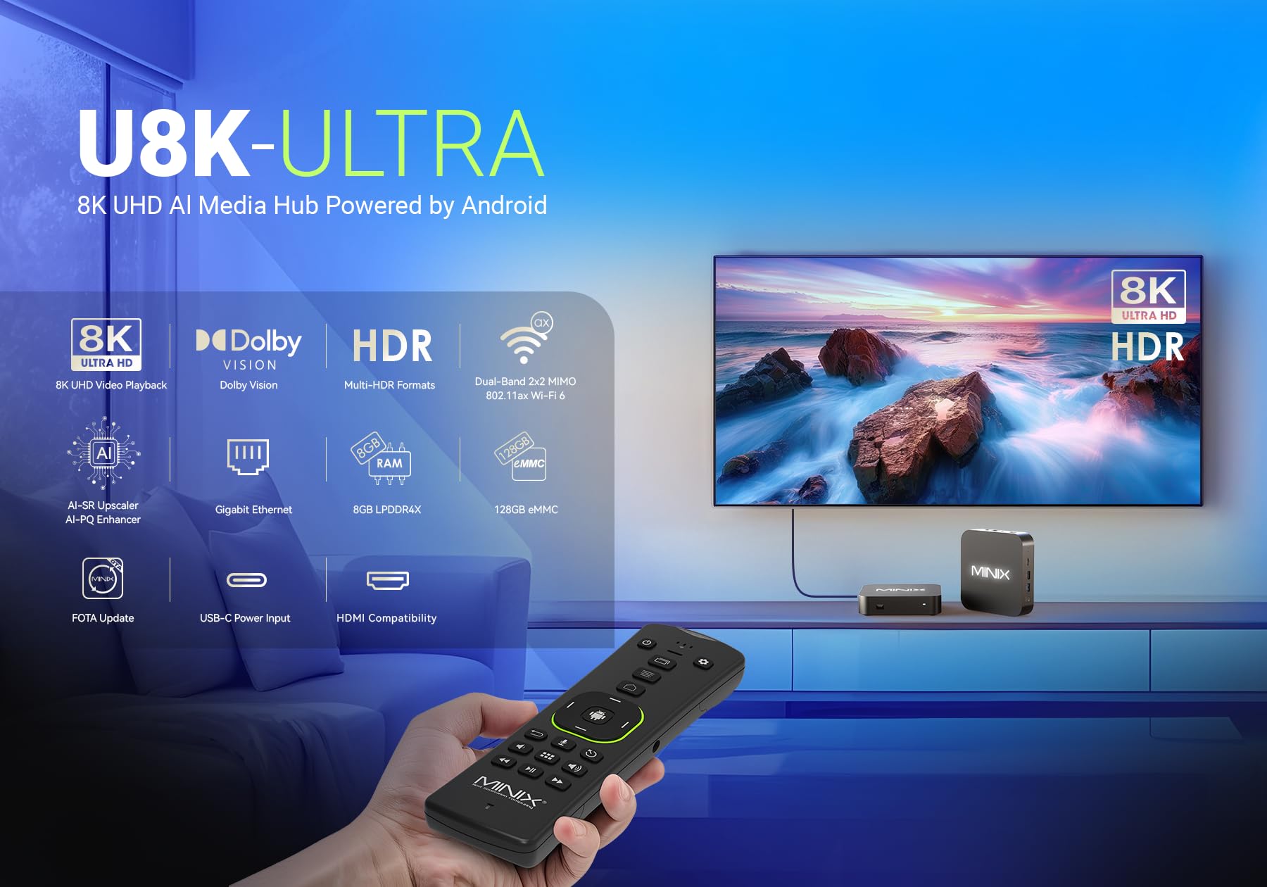 Foto 3 pulgar | Caja Multimedia Android Tv Box Minix U8k-Ultra 8k UHD 128 gb 8 gb Rama con Minix A3 Pro - Venta Internacional