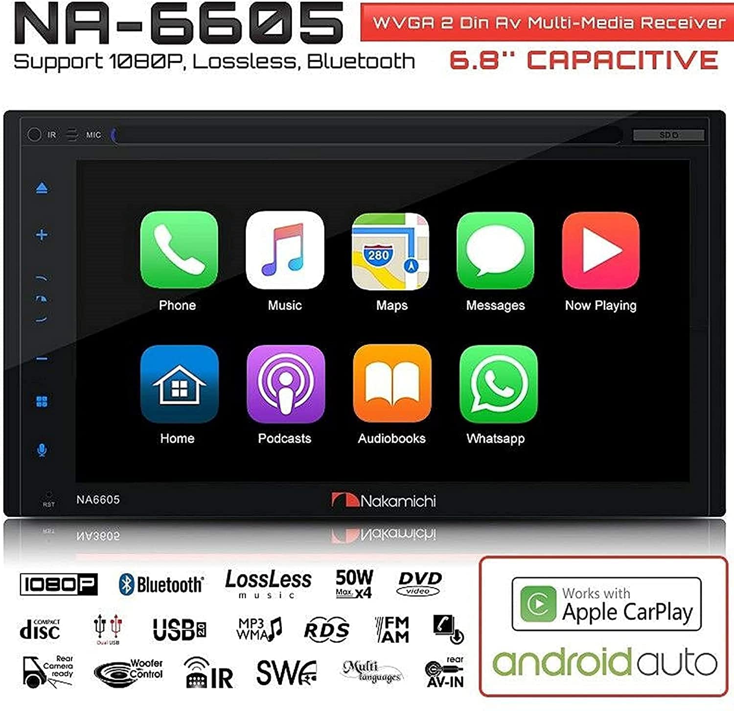 Foto 3 pulgar | Reproductor Portátil De Discos De Vídeo Nakamichi Na6605 6.8 Dvd Carplay Android - Venta Internacional.