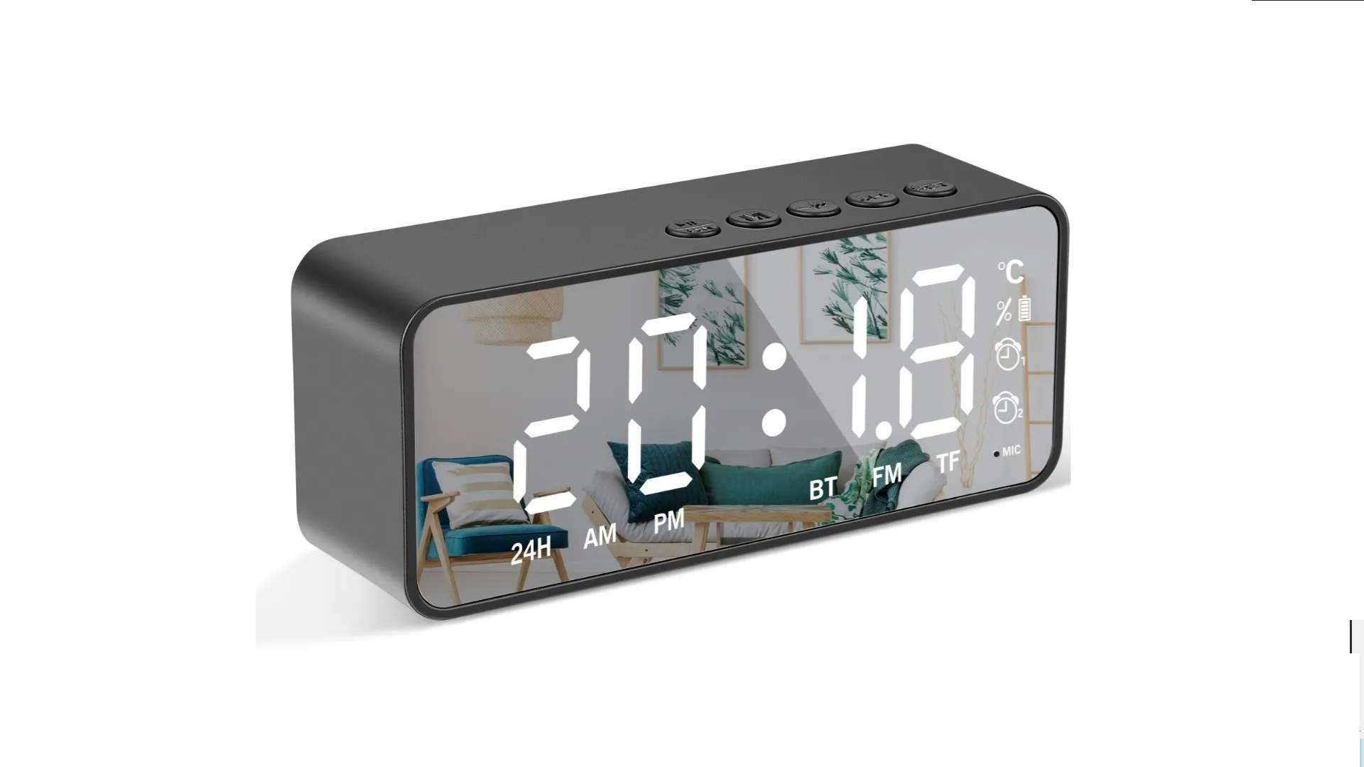 Reloj Despertador Digital Bocina Bluetooth color Negro y Radio Fm