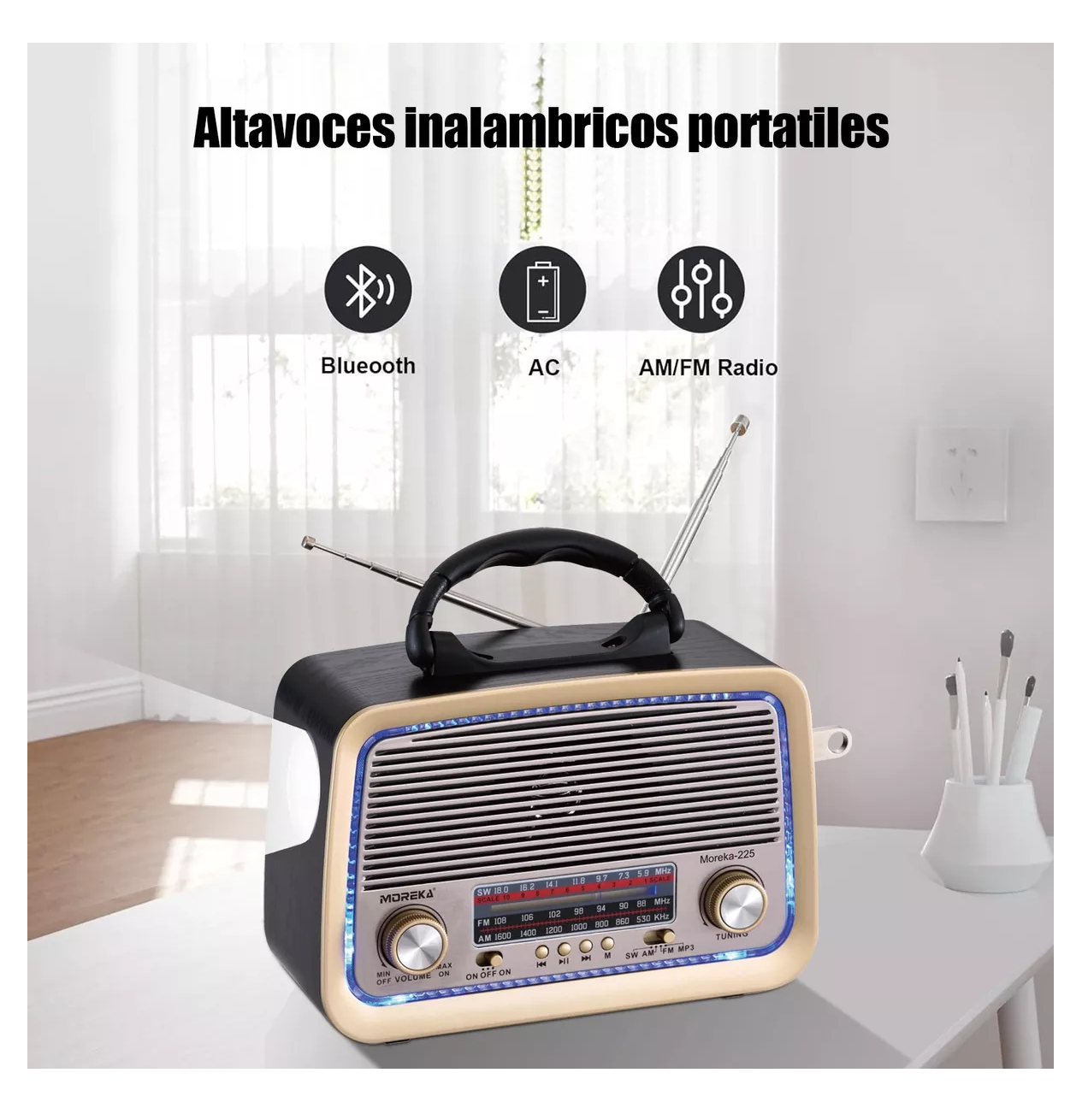 Foto 4 pulgar | Radio Am Fw Sw Usb Bluetooth Mp3 Tf Recargable Vintage Retro Negro
