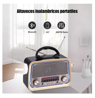 Foto 3 | Radio Am Fw Sw Usb Bluetooth Mp3 Tf Recargable Vintage Retro Negro