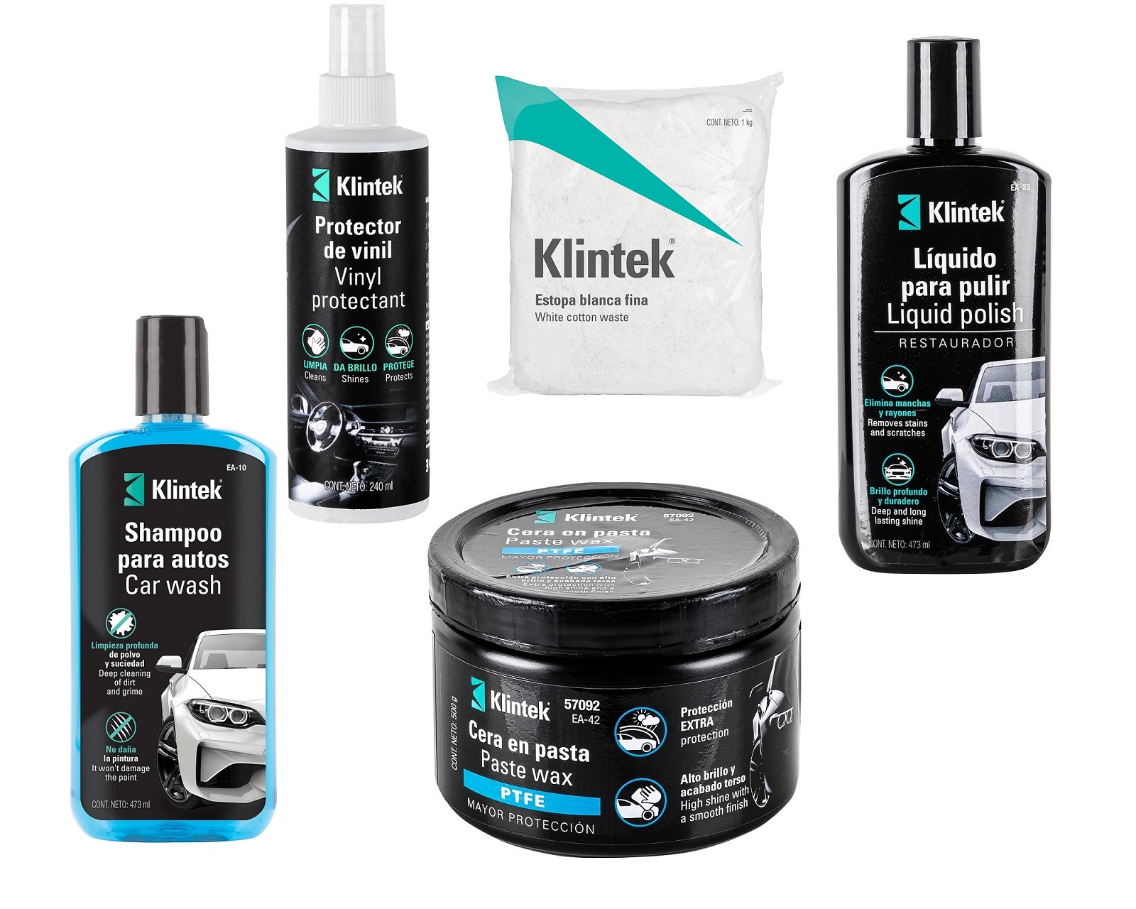 Kit para Limpieza de Auto 5 Piezas Shampoo/Cera/Estopa/Polisch