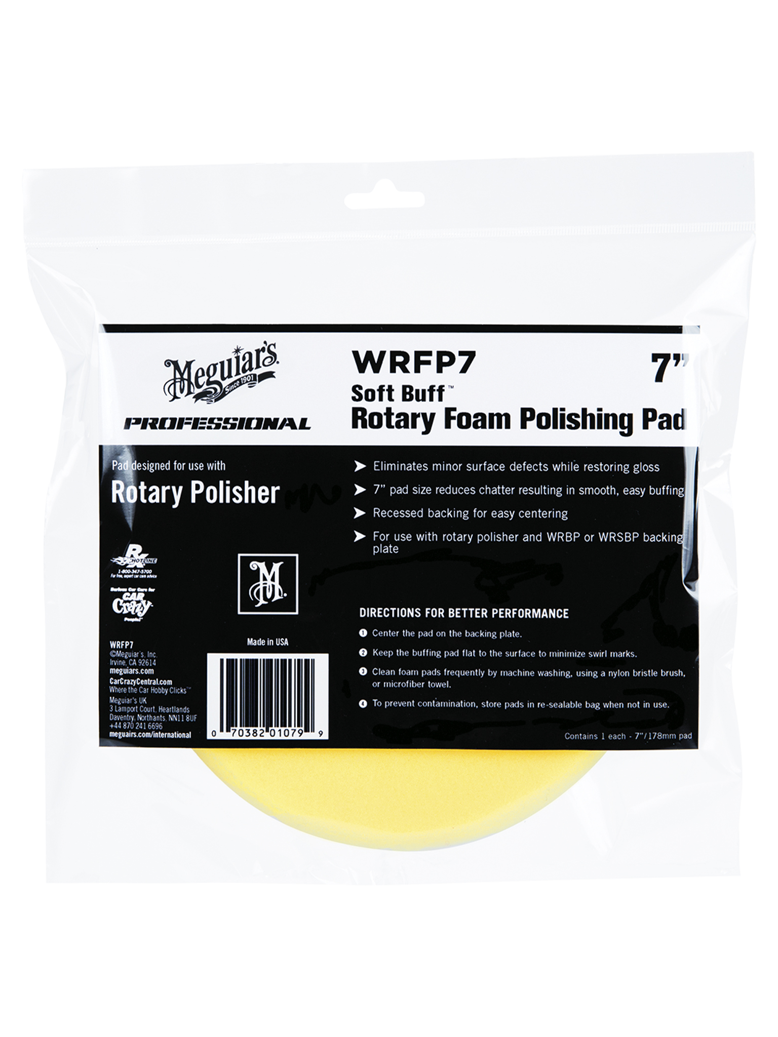 Meguiar's, Almohadilla De Espuma Para Pulido Rotatorio Soft Buff, Wrfp7, De 7'', 1pza.