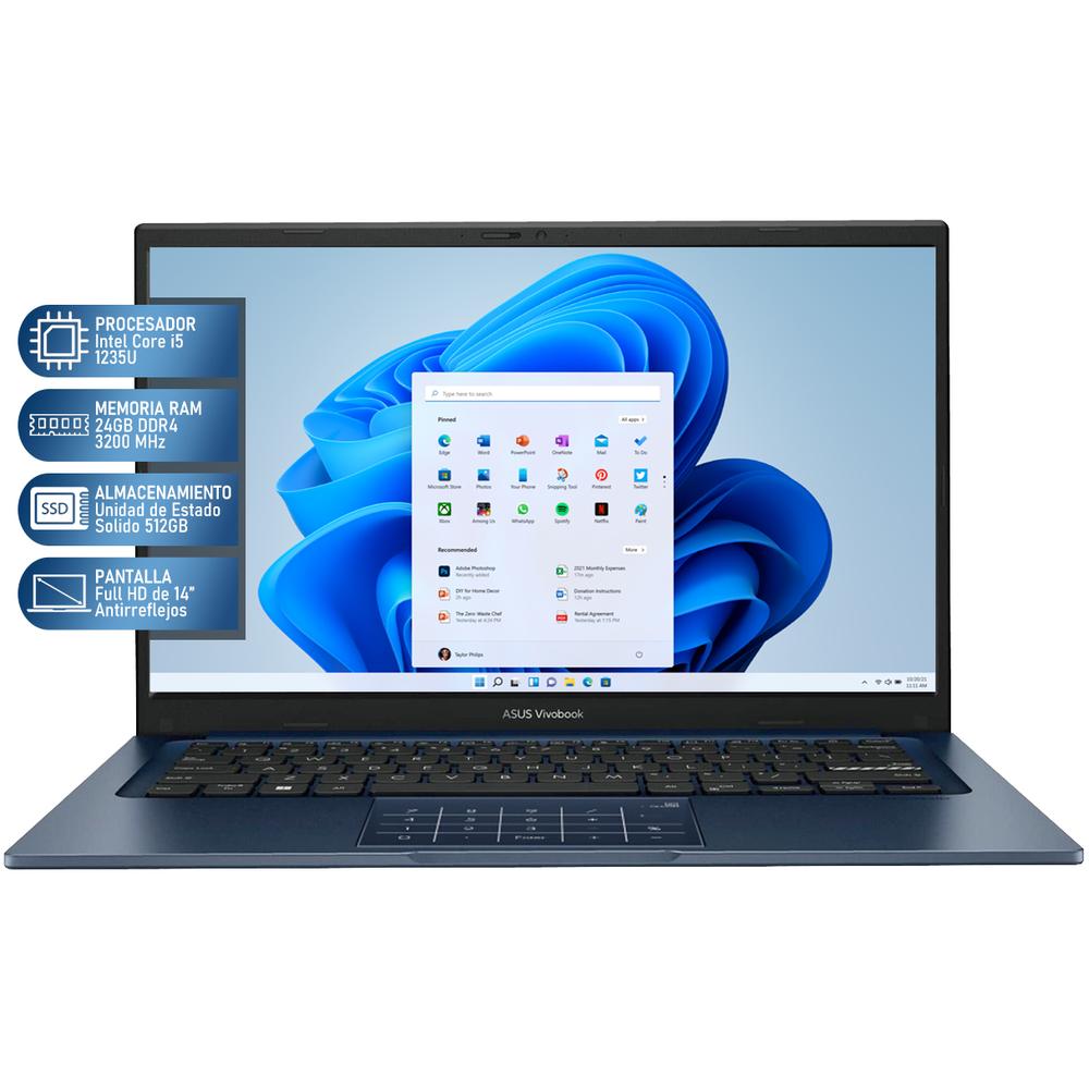 Foto 2 | Laptop Asus Vivobook 14 Core I5 1235u 24gb Ram 512gb Ssd 14'' W11h Teclado En Español Azul + Mouse Dxt Reacondicionado