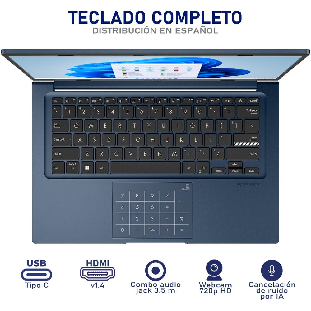 Foto 4 | Laptop Asus Vivobook 14 Core I5 1235u 24gb Ram 512gb Ssd 14'' W11h Teclado En Español Azul + Mouse Dxt Reacondicionado