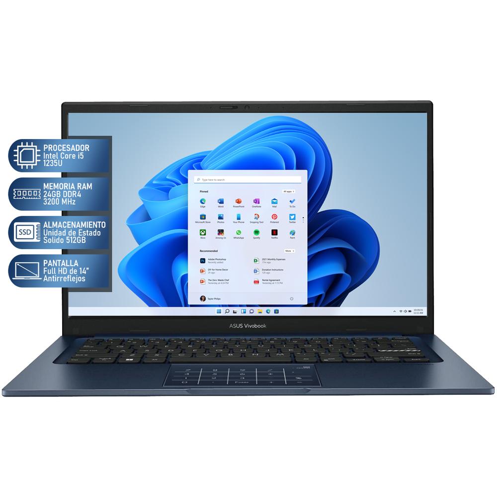 Foto 3 pulgar | Laptop Asus Vivobook 14 Intel Core I5 1235u 24gb 512gb Ssd 14'' Fhd W11h Español Azul + Mouse Reacondicionado
