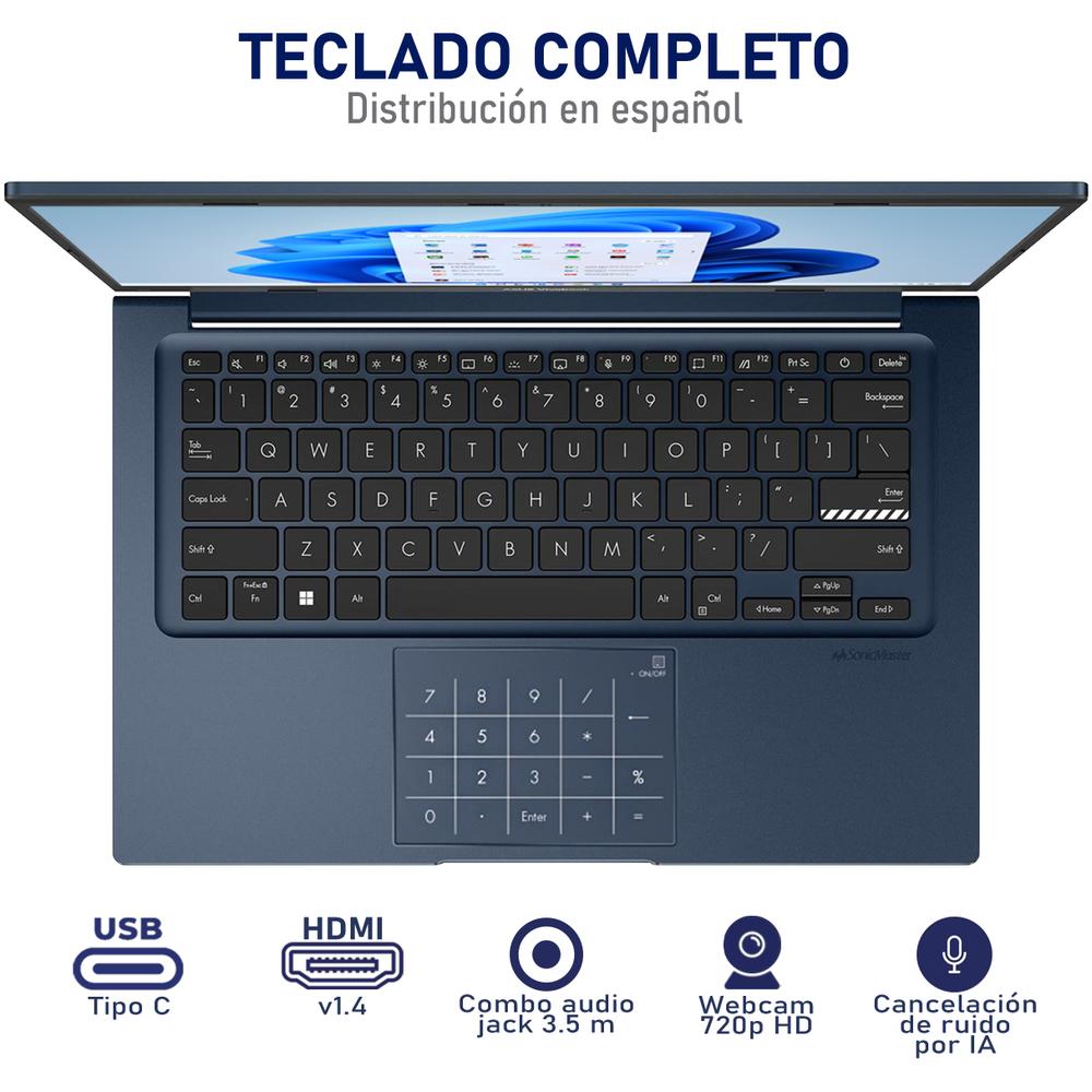 Foto 5 pulgar | Laptop Asus Vivobook 14 Intel Core I5 1235u 24gb 512gb Ssd 14'' Fhd W11h Español Azul + Mouse Reacondicionado