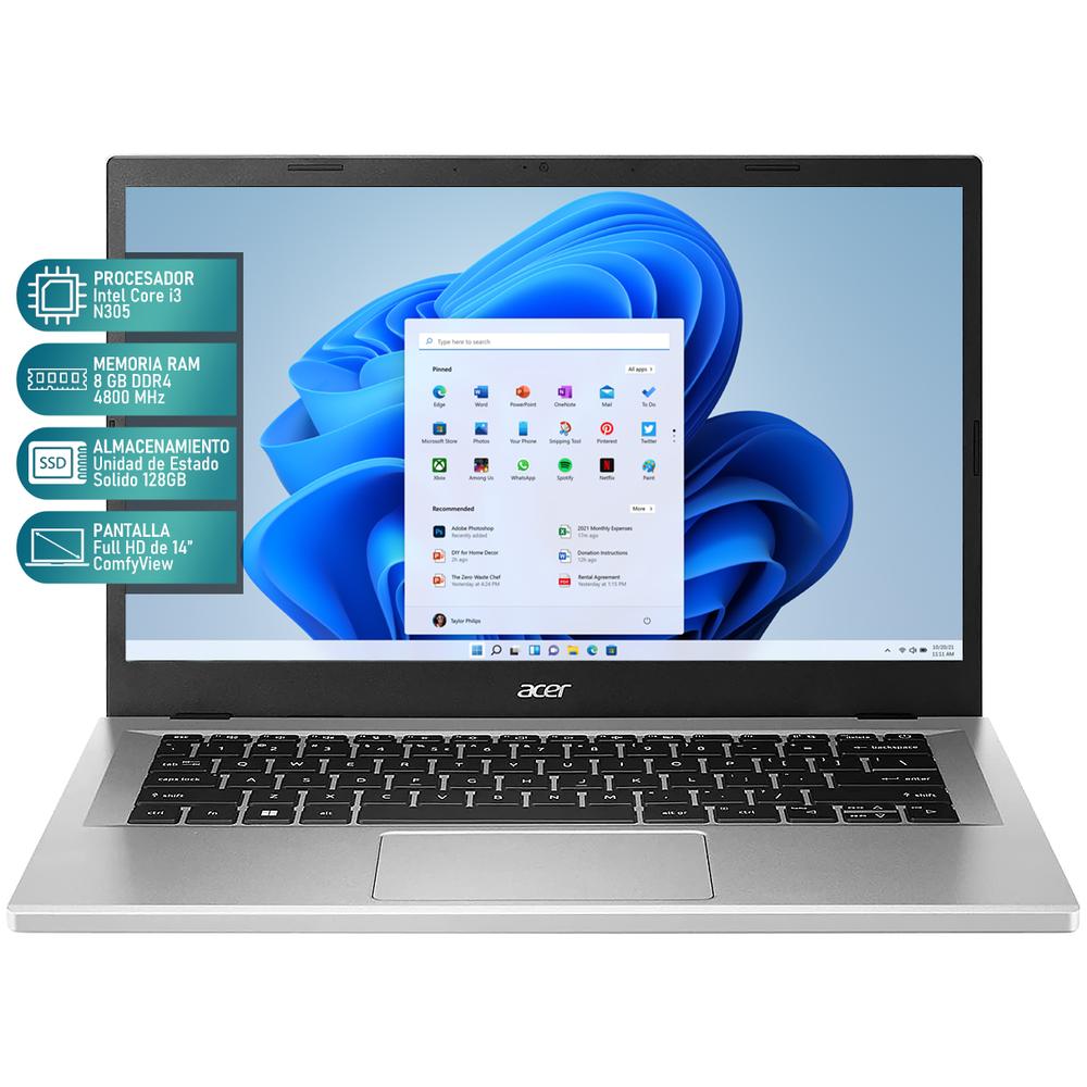 Foto 3 pulgar | Laptop Acer Aspire 3 Core Reacondicionado I3 N305 8gb 128gb Ssd 14'' W11h