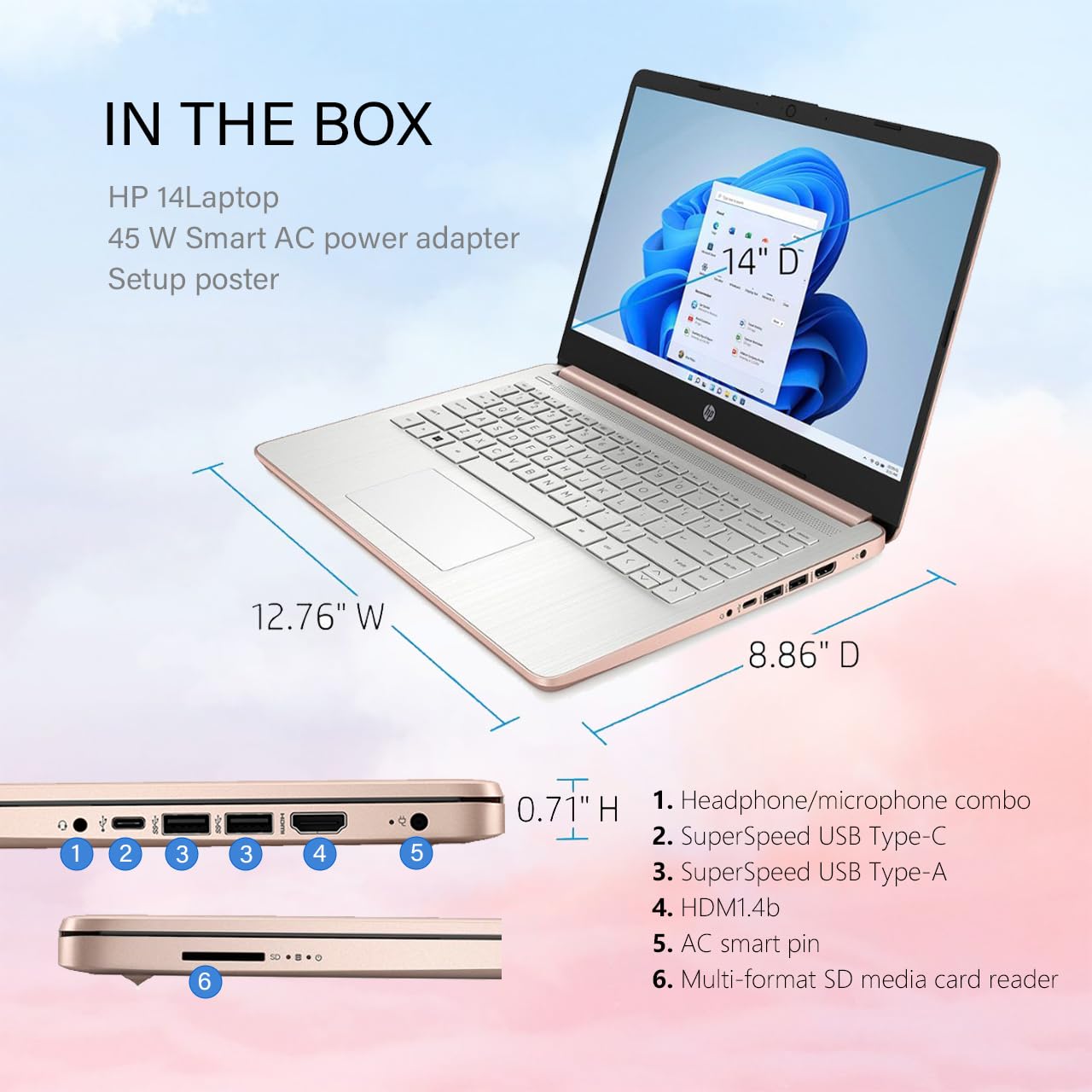 Foto 5 | Laptop Hp 14 pulgadas Windows 11 Intel Celeron N4120 32 GB RAM 576 GB Rosa-Venta Internacional