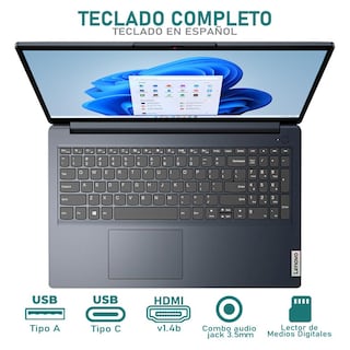 Foto 4 | Laptop Lenovo 82KU022YLM-RF 15.6 Pulgadas Windows 11 Home 12 GB Ram Azul Reacondicionado