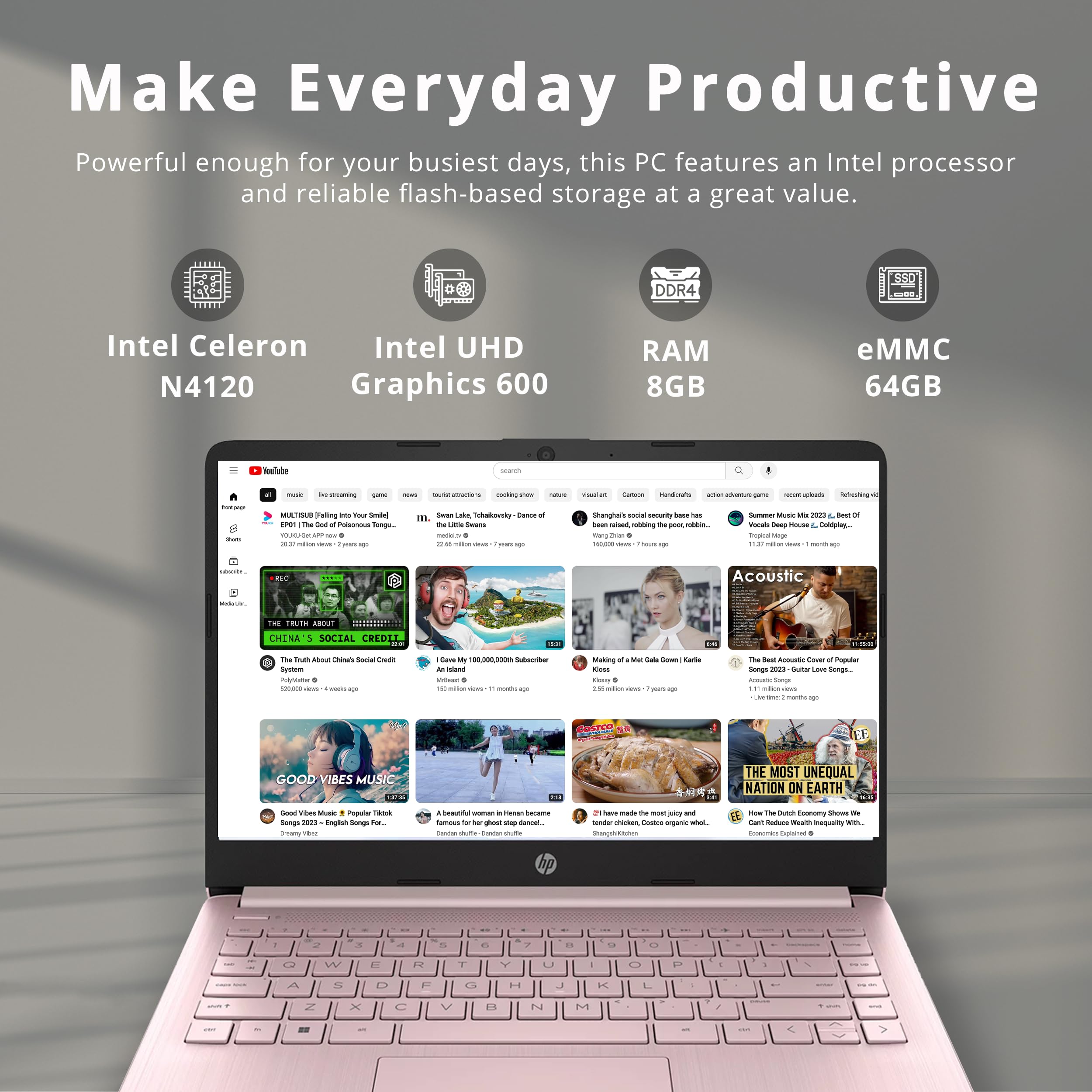 Foto 2 | Ordenador Portátil Hp Stream 14 Hd Brightview 2022 8 Gb Ram 64 Gb Ssd Rosa - Venta Internacional.