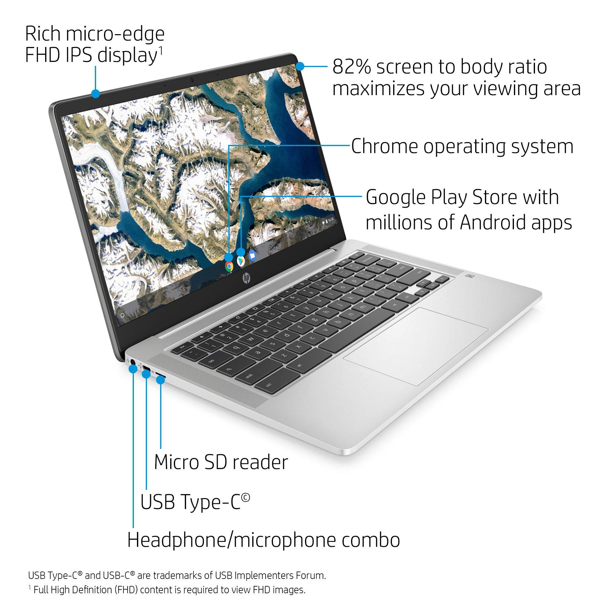 Foto 2 | Portátil Hp Chromebook 14 Pulgadas Fhd Intel Celeron N4000 4 Gb Ram 32 Gb - Venta Internacional.