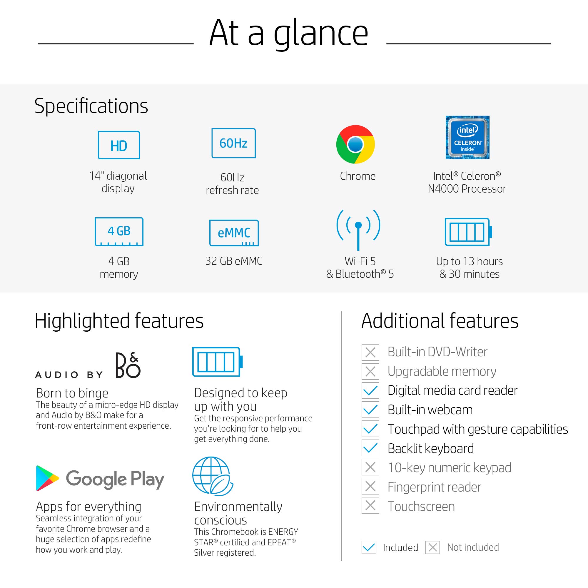 Foto 6 | Portátil Hp Chromebook Hd Intel Celeron N4000 De 14 Pulgadas Con 4 Gb De Ram - Venta Internacional.