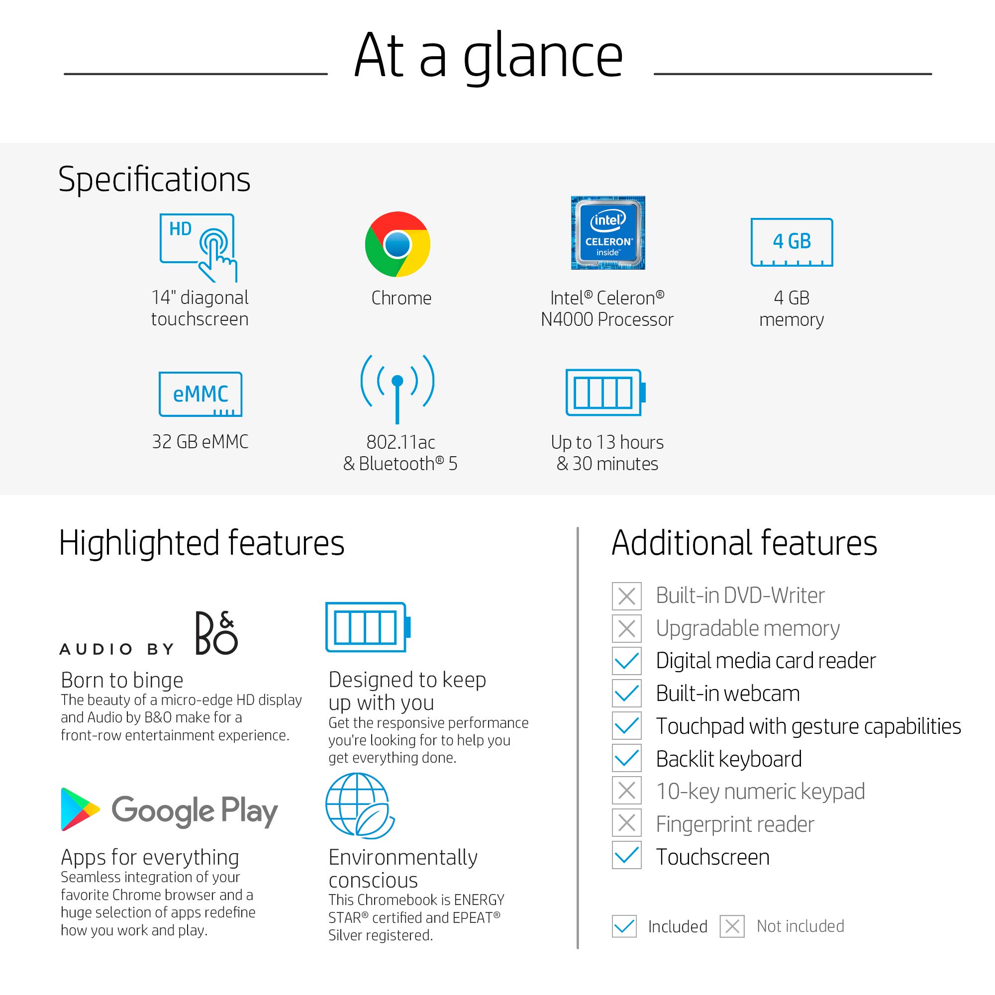 Foto 6 | Portátil Hp Chromebook Con Pantalla Táctil Hd De 14 Pulgadas, 4 Gb De Ram, 32 Gb Emmc - Venta Internacional.