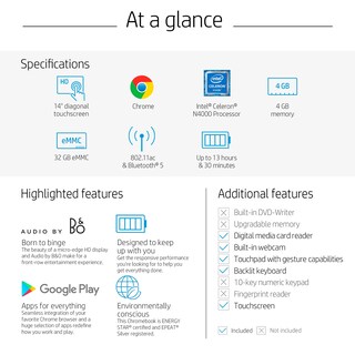 Foto 6 | Portátil Hp Chromebook Con Pantalla Táctil Hd De 14 Pulgadas, 4 Gb De Ram, 32 Gb Emmc - Venta Internacional.