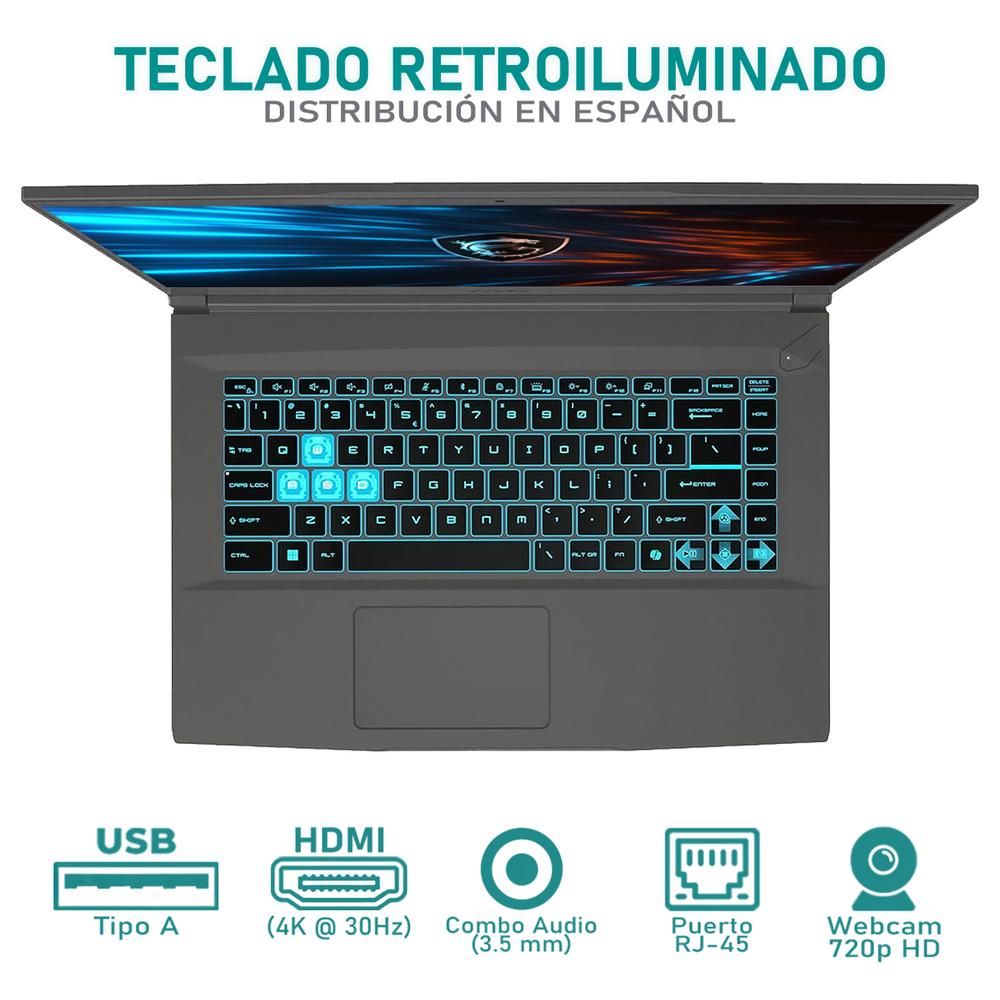 Foto 5 pulgar | Laptop Gamer Msi Thin 15 Rtx 4050 Intel Core I5 12450h 16gb Ram 512gb Ssd 15.6'' Teclado En Español Mochila Reacondi