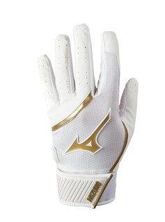 Foto 1 | Guantes De Bateo De Béisbol Mizuno Mvp Para Adultos Color Blanco-dorado Talla L - Venta Internacional.