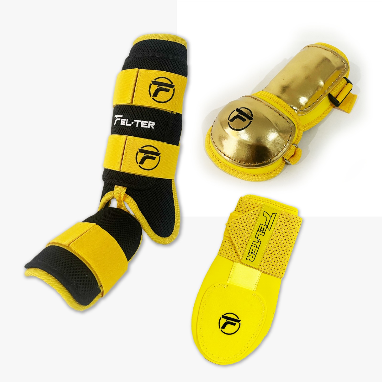 Kit de Protecciones Bateo Broche + Guante deslizante - 3 Piezas Dorado/Amarillo