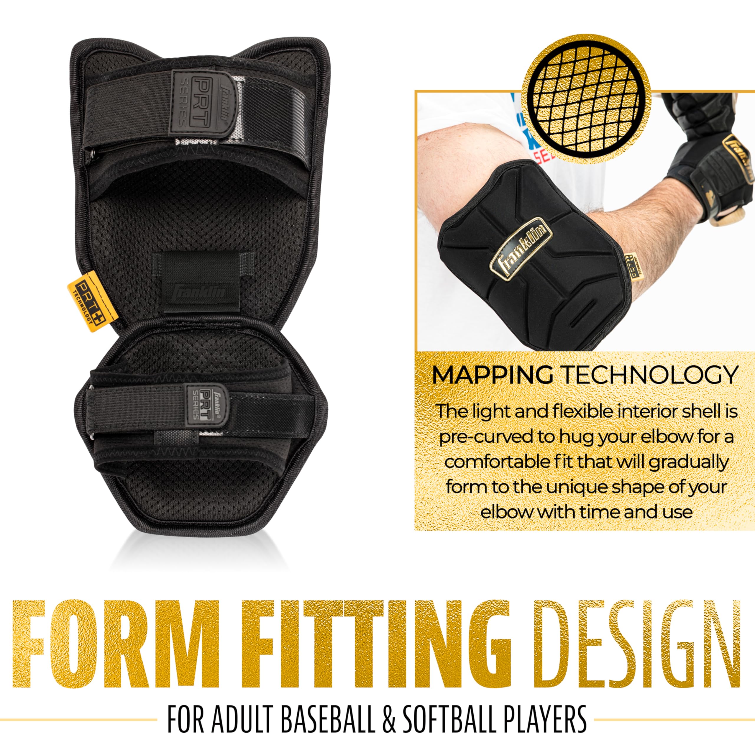 Foto 7 pulgar | Protector De Codo Franklin Sports Prt Series De Béisbol Para Adultos, Color Negro Y Dorado - Venta Internacional.