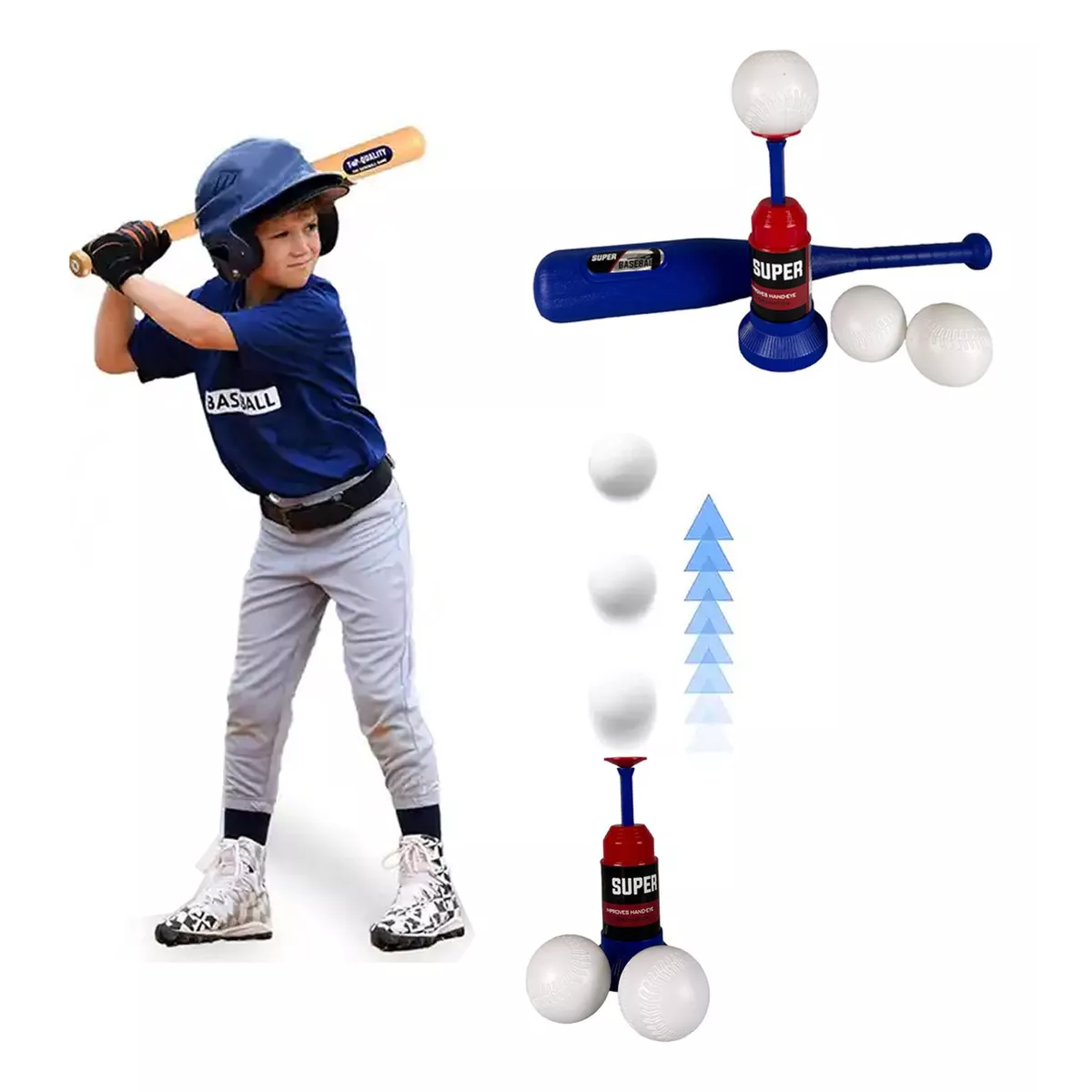 Foto 3 | Bat Beisbol Softbol De Niños Con Lanzador Y 3 Bolas Juguete Eo Safe Imports Esi-17479 Multicolor