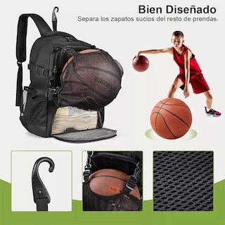 Foto 3 | Mochila Con Compartimento Para Pelotas Y Zapatos Eo Safe Imports Esi-14495 Negro