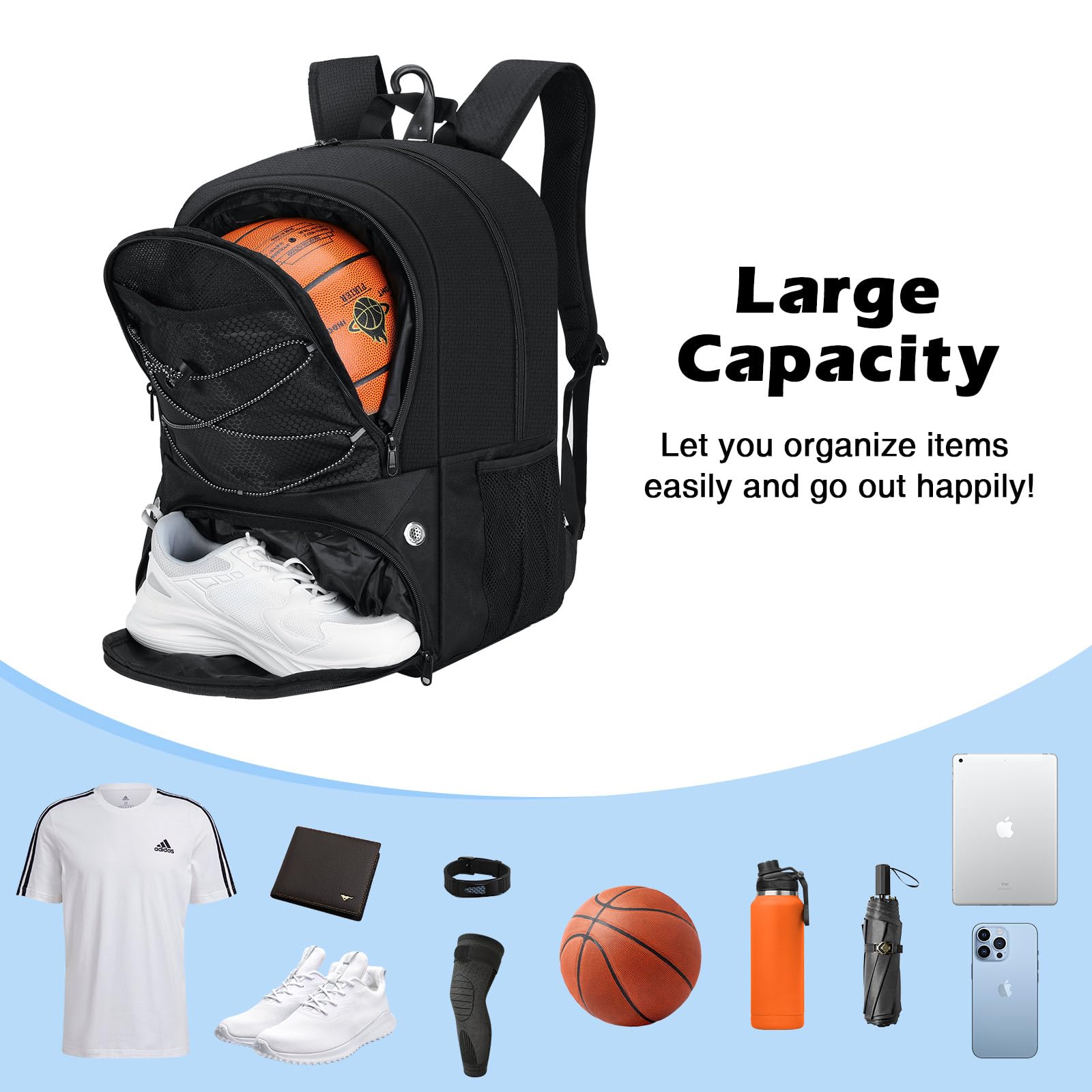 Foto 2 | Bolsa Deportiva Moko, Mochila De Baloncesto, Negra, Resistente Al Agua - Venta Internacional.