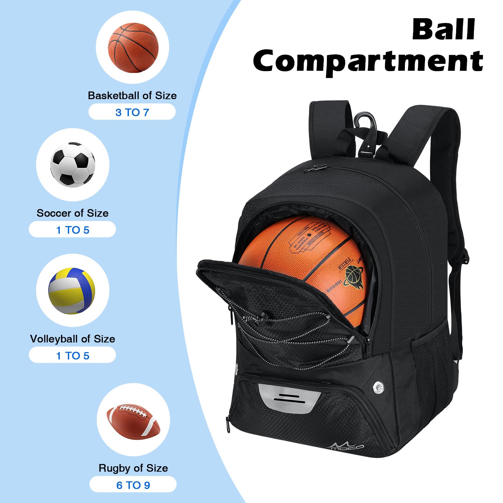 Foto 3 | Bolsa Deportiva Moko, Mochila De Baloncesto, Negra, Resistente Al Agua - Venta Internacional.