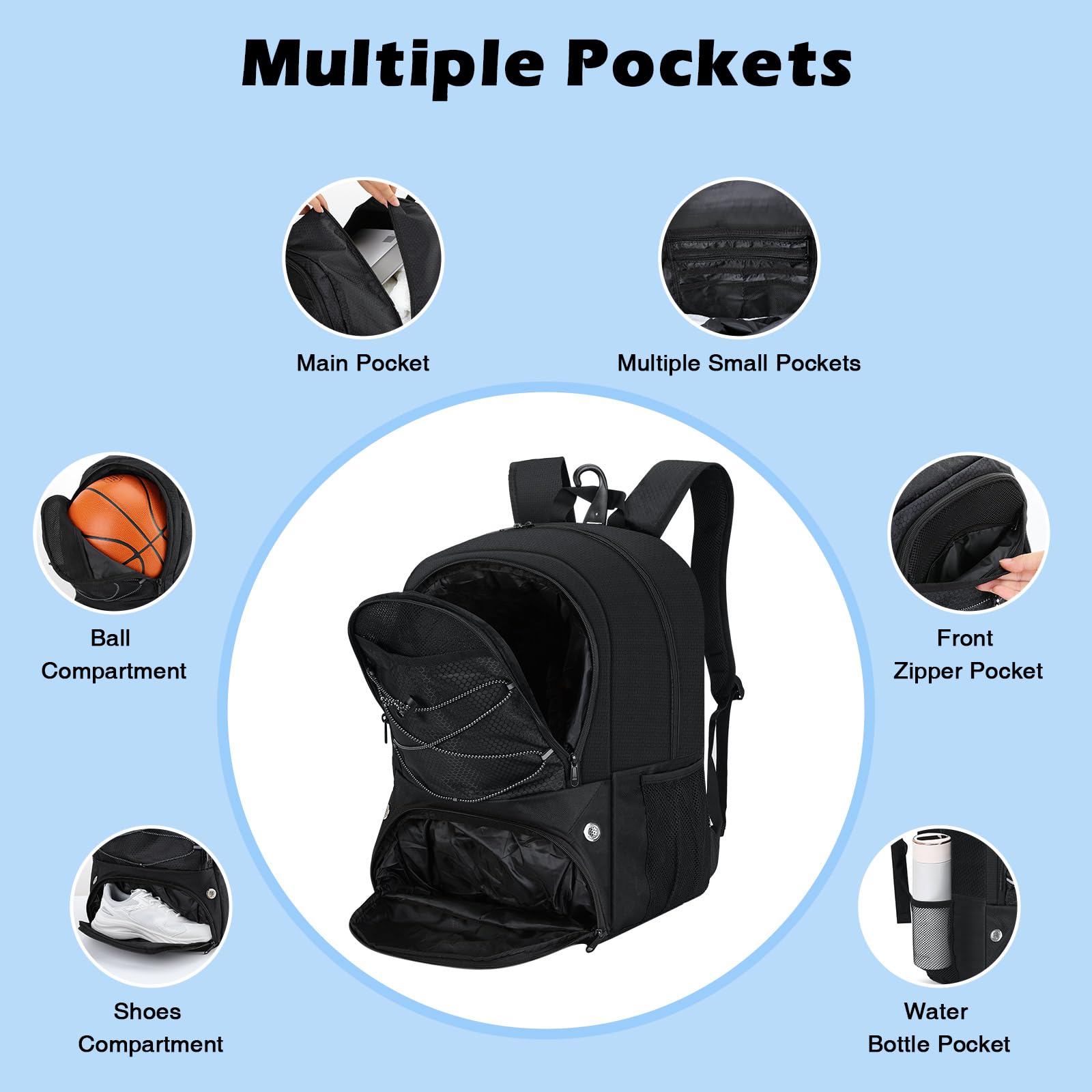 Foto 7 pulgar | Bolsa Deportiva Moko, Mochila De Baloncesto, Negra, Resistente Al Agua - Venta Internacional.