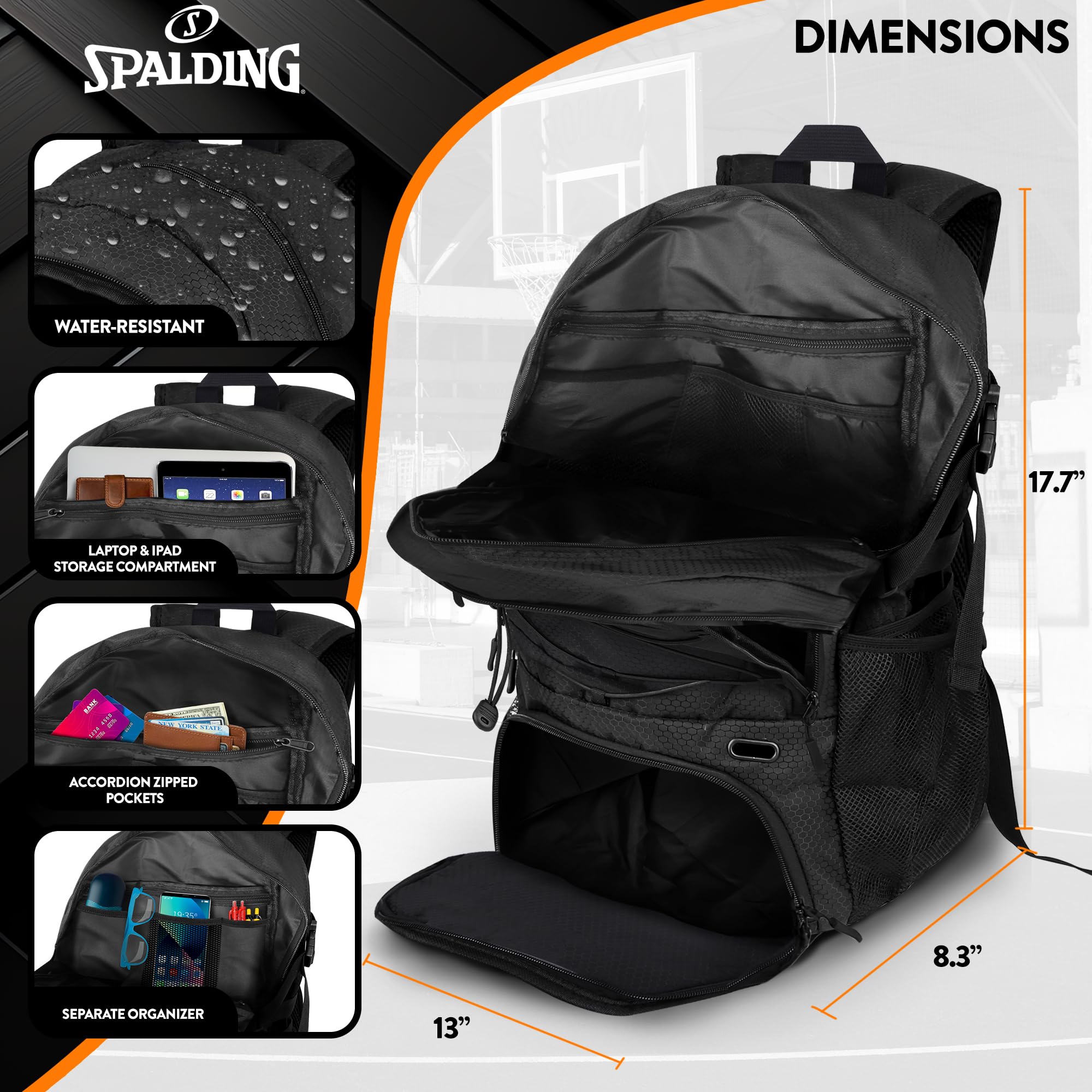 Foto 4 pulgar | Mochila de Baloncesto Spalding con Compartimentos para Pelotas y Zapatos - Venta Internacional