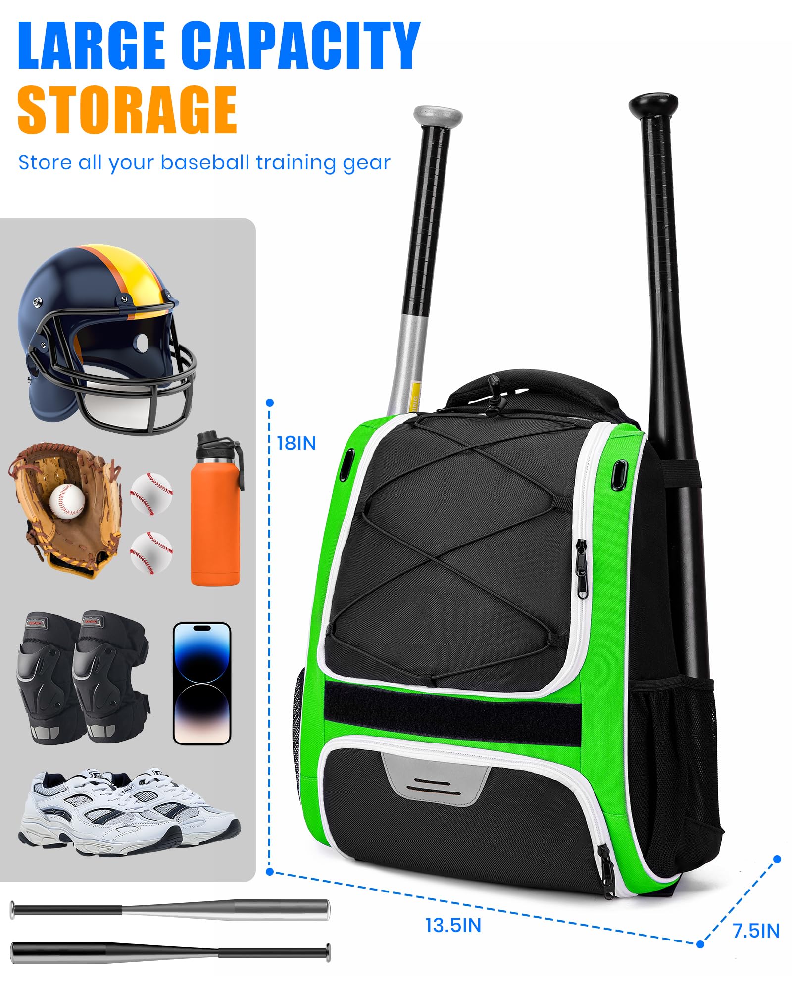 Foto 3 pulgar | Mochila De Béisbol Hsmihair Youth, Bolsa De Béisbol Verde - Venta Internacional.