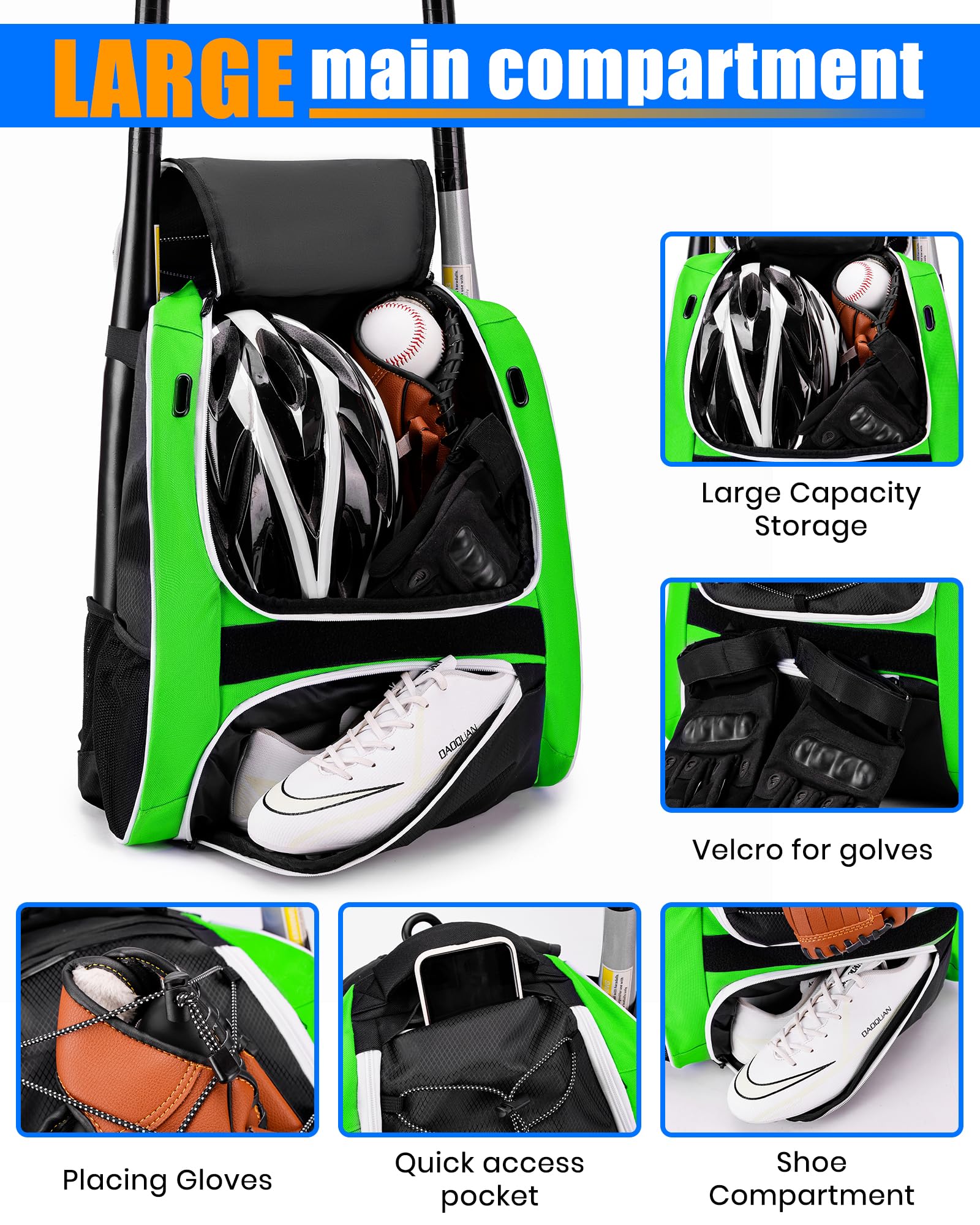 Foto 5 pulgar | Mochila De Béisbol Hsmihair Youth, Bolsa De Béisbol Verde - Venta Internacional.