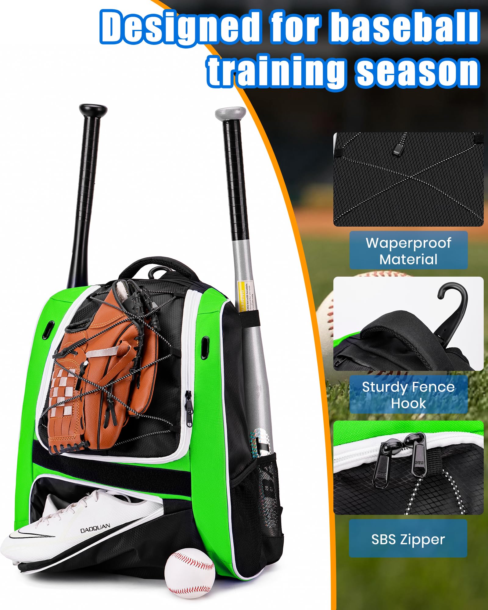 Foto 5 | Mochila De Béisbol Hsmihair Youth, Bolsa De Béisbol Verde - Venta Internacional.