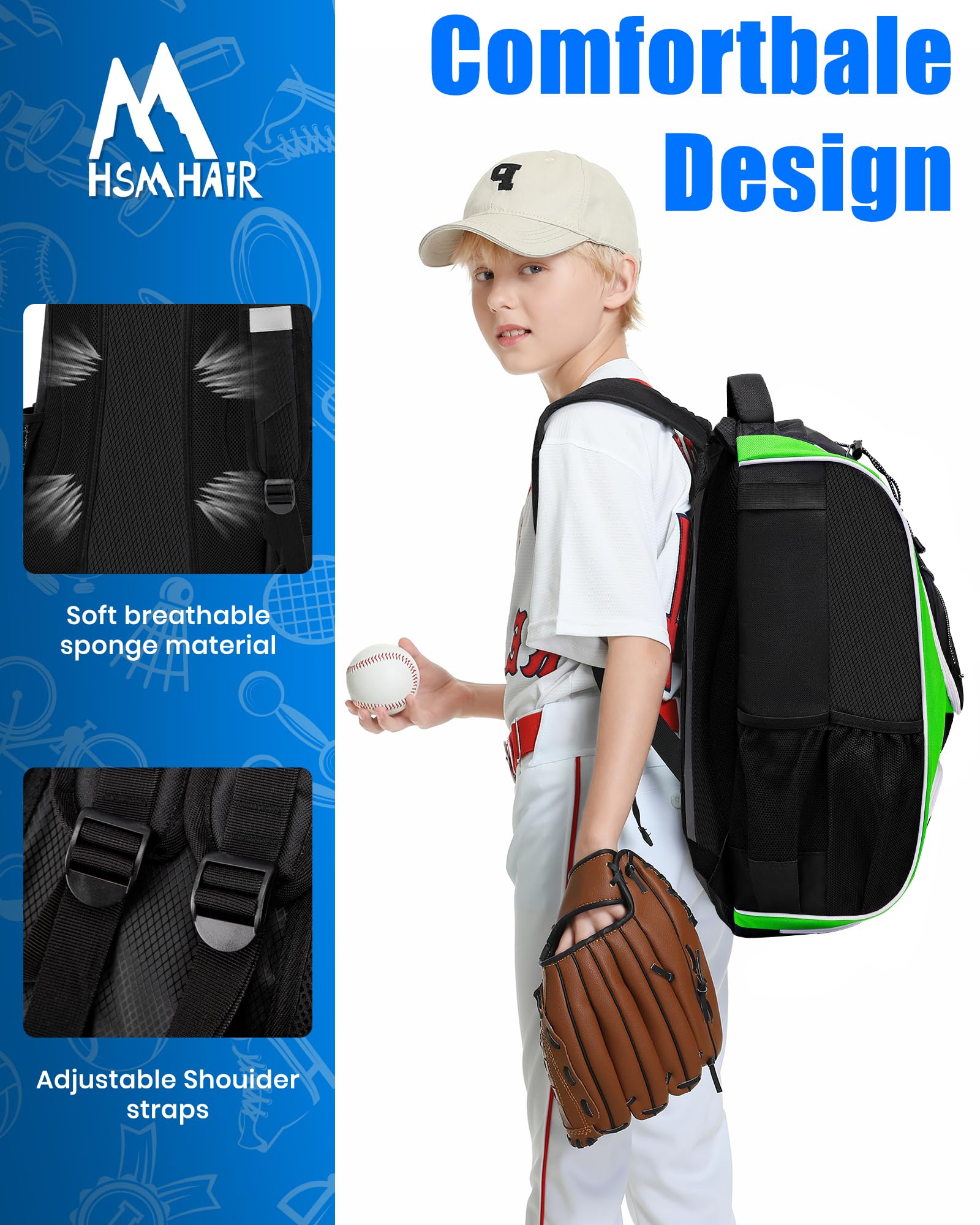 Foto 6 | Mochila De Béisbol Hsmihair Youth, Bolsa De Béisbol Verde - Venta Internacional.