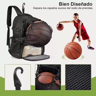 Foto 3 | Mochila de Baloncesto con Compartimento para Pelotas y Zapatos Negro