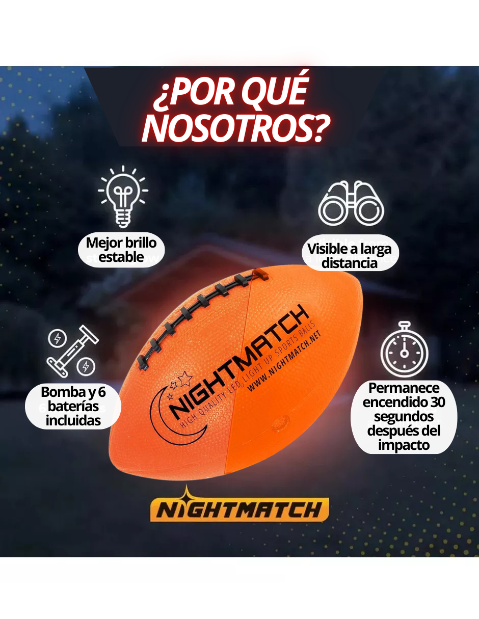 Balón de Fútbol Nightmatch Americano Luz Led Premium con bomba