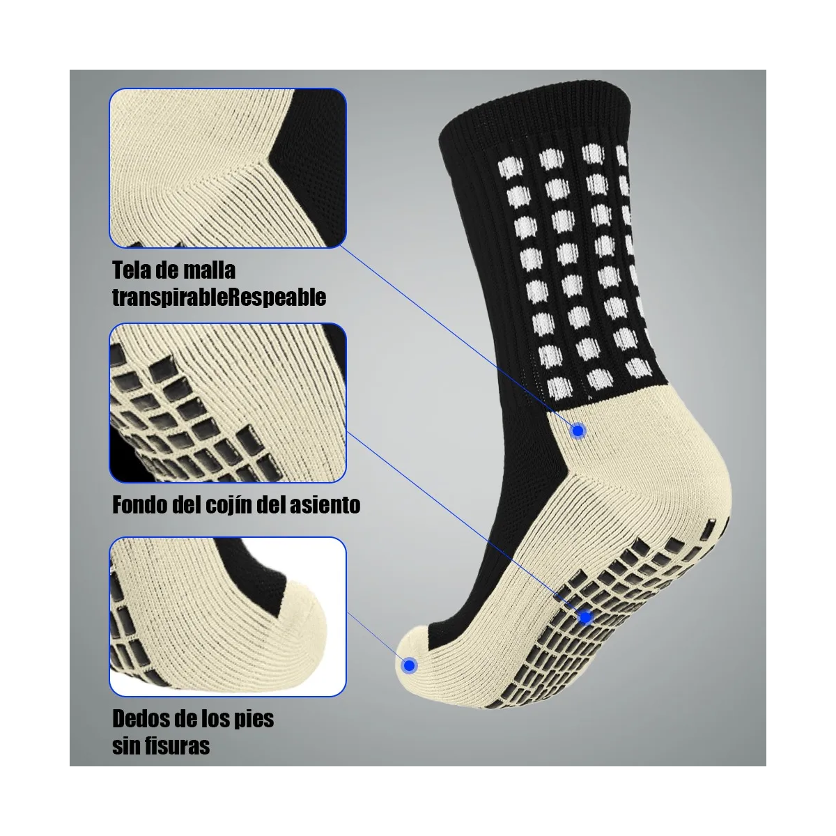 Foto 5 pulgar | Kit Calcetin Media Deportivos Fútbol 12pcs Antideslizantes Combinacion D Eo Safe Importsesi-20783 Negro