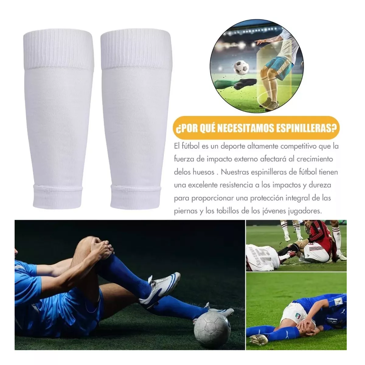 Foto 3 pulgar | Kit Calcetines Antideslizantes Con Espinilleras Para Fútbol 3pcs Eo Safe Imports Esi-8960 Blanco