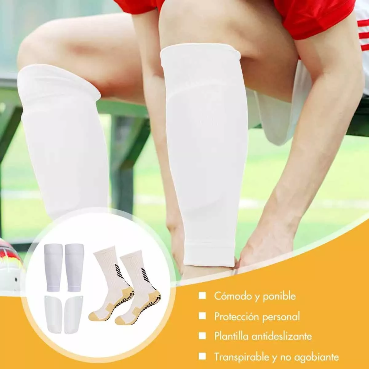 Foto 6 pulgar | Kit Calcetines Antideslizantes Con Espinilleras Para Fútbol 3pcs Eo Safe Imports Esi-8960 Blanco