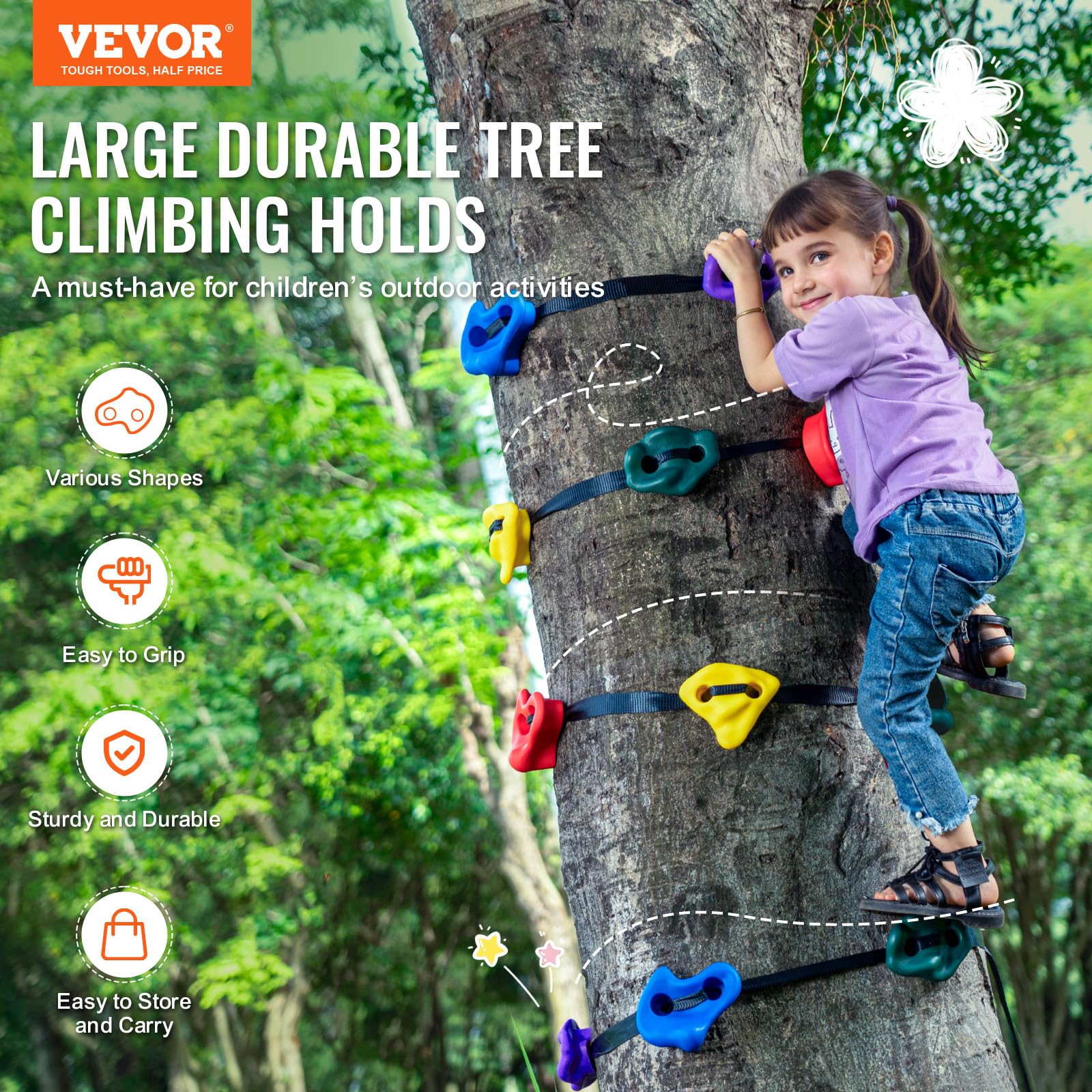 Foto 3 pulgar | Kit Para Trepar Árboles Vevor Ninja Con 12 Agarres Y 6 Correas De Trinquete - Venta Internacional.