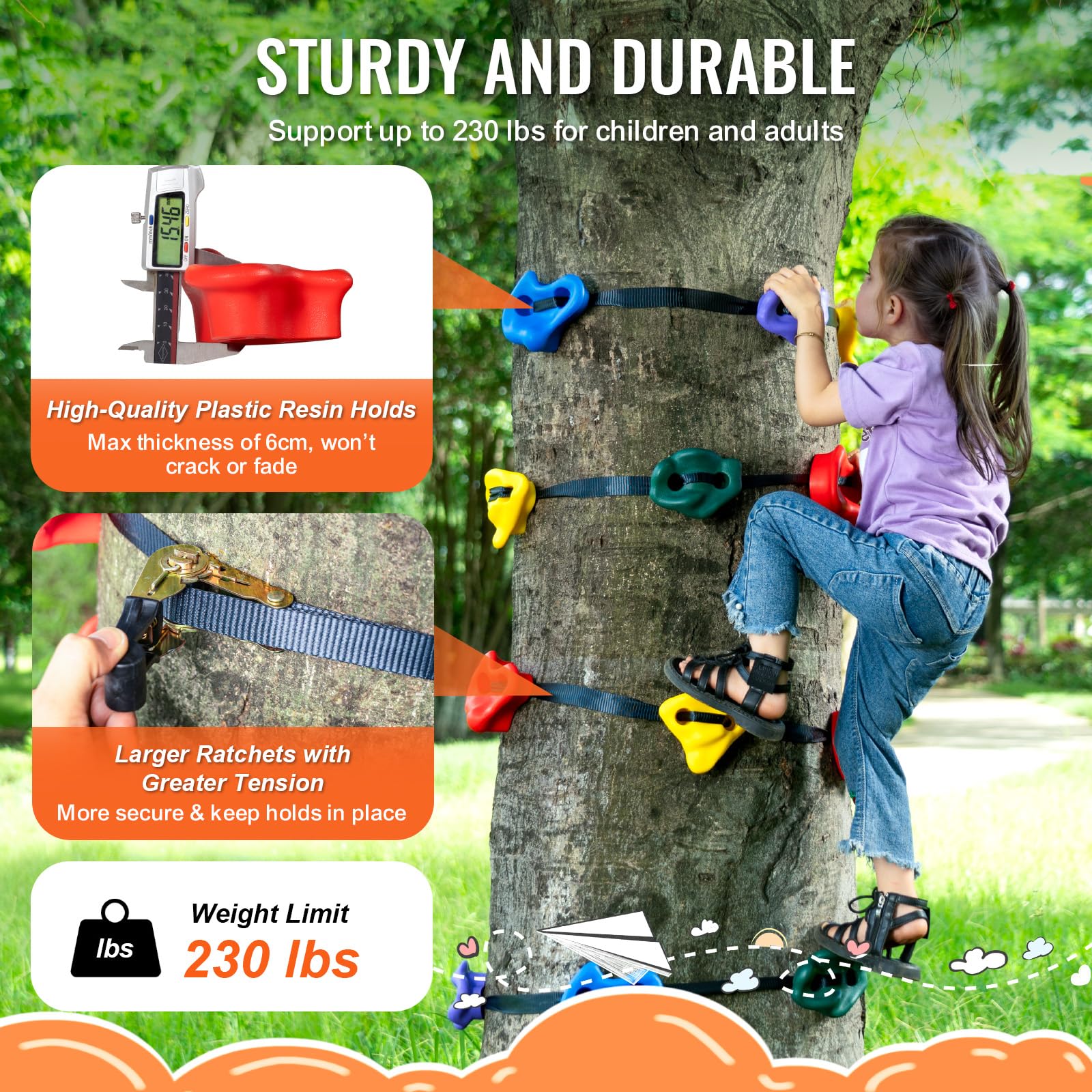 Foto 6 pulgar | Kit Para Trepar Árboles Vevor Ninja Con 12 Agarres Y 6 Correas De Trinquete - Venta Internacional.