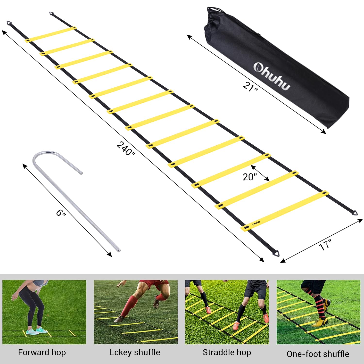 Foto 4 pulgar | Escalera De Agilidad Ohuhu Speed Training De 12 Peldaños Con Bolsa De Transporte - Venta Internacional.