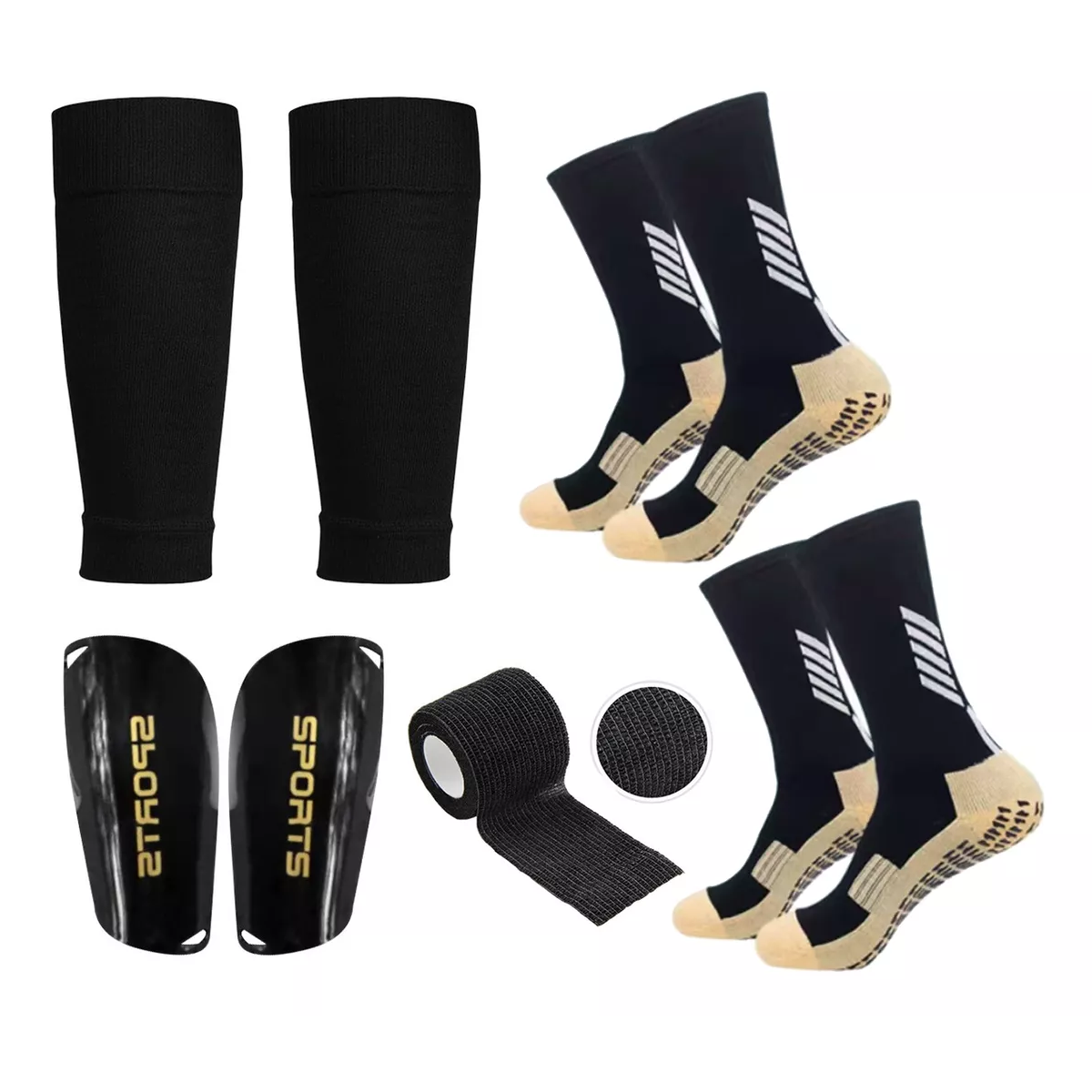 Set 2 Par Calcetines Antideslizantes Con Espinilleras Para Fútbol Eo Safe Imports Esi-14006  Negro