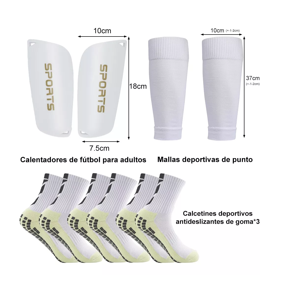 Foto 3 pulgar | Set 5pz Espinillera.calcetines Antideslizantes Calcetines Fútbol Eo Safe Imports Esi-14018 Blanco