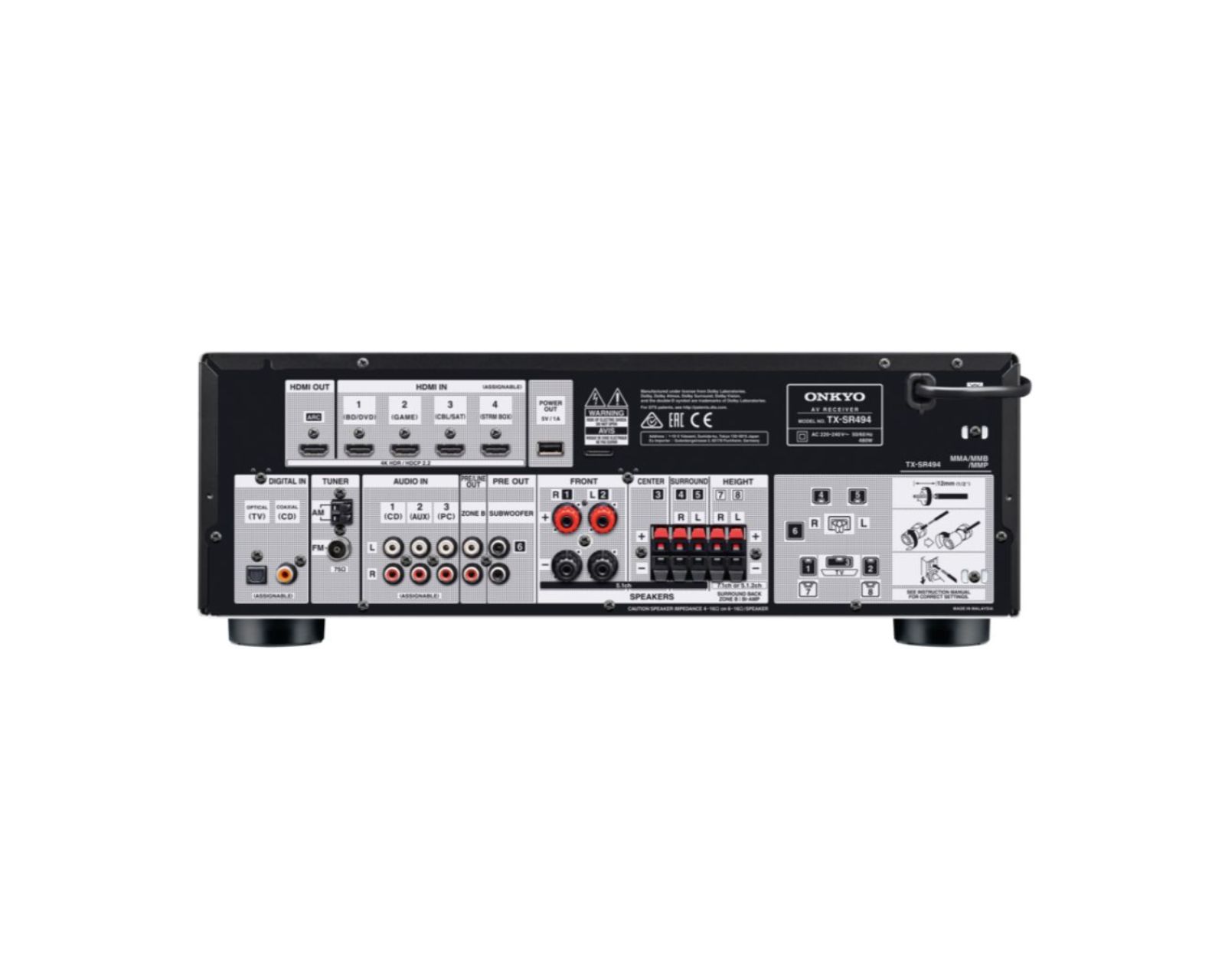 Foto 4 pulgar | Receptor A V Onkyo TX-SR494 color Negro de 7.2 Canales de 160 W por Canal