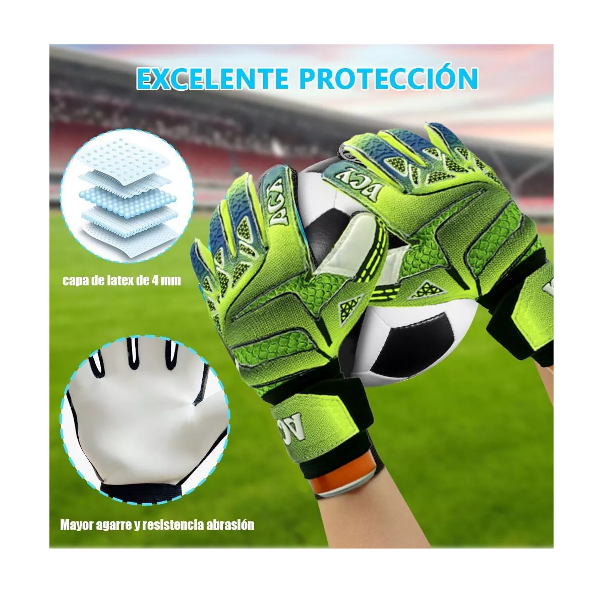 Foto 3 pulgar | Guantes Profesionales De Portero De Fútbol Para Niños Talla 7 Eo Safe Imports Esi-14007 Verde